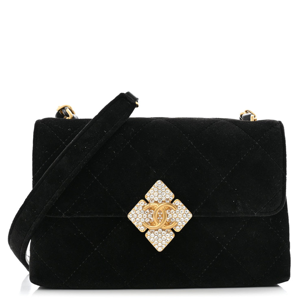 Chanel Velvet Strass Diamond Lock Flap Black