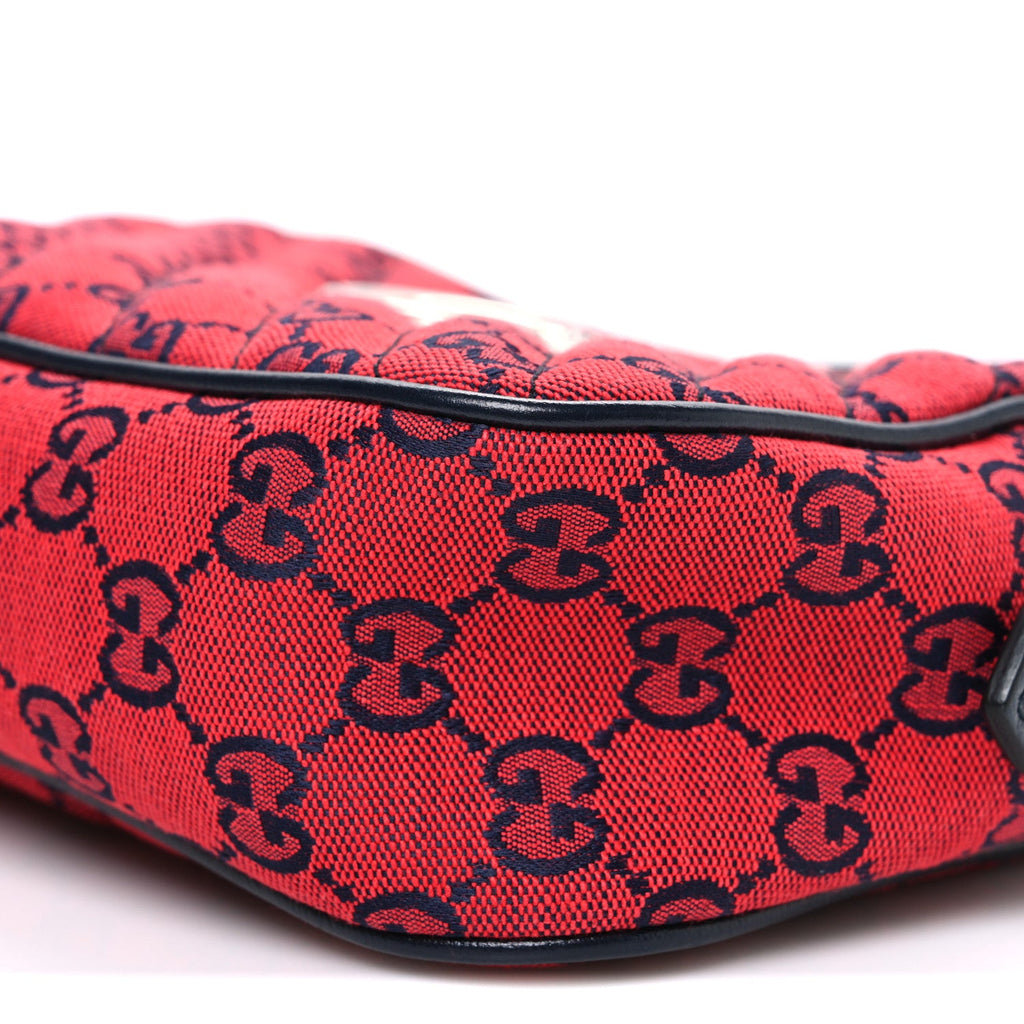 Gucci Monogram Multicolor Matelasse Diagonal Small GG Marmont Chain Shoulder Bag Red Blue