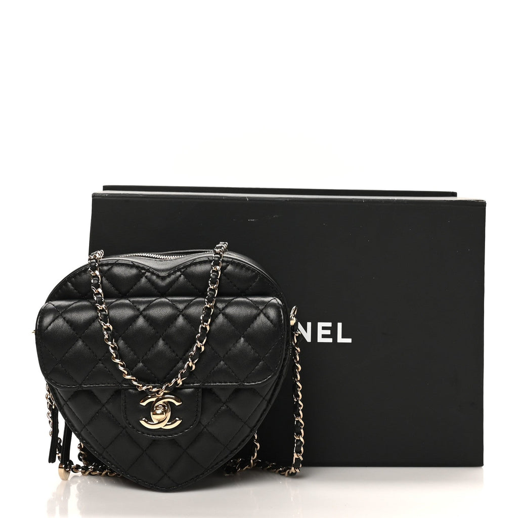 Chanel Lambskin Quilted CC In Love Heart Bag Black