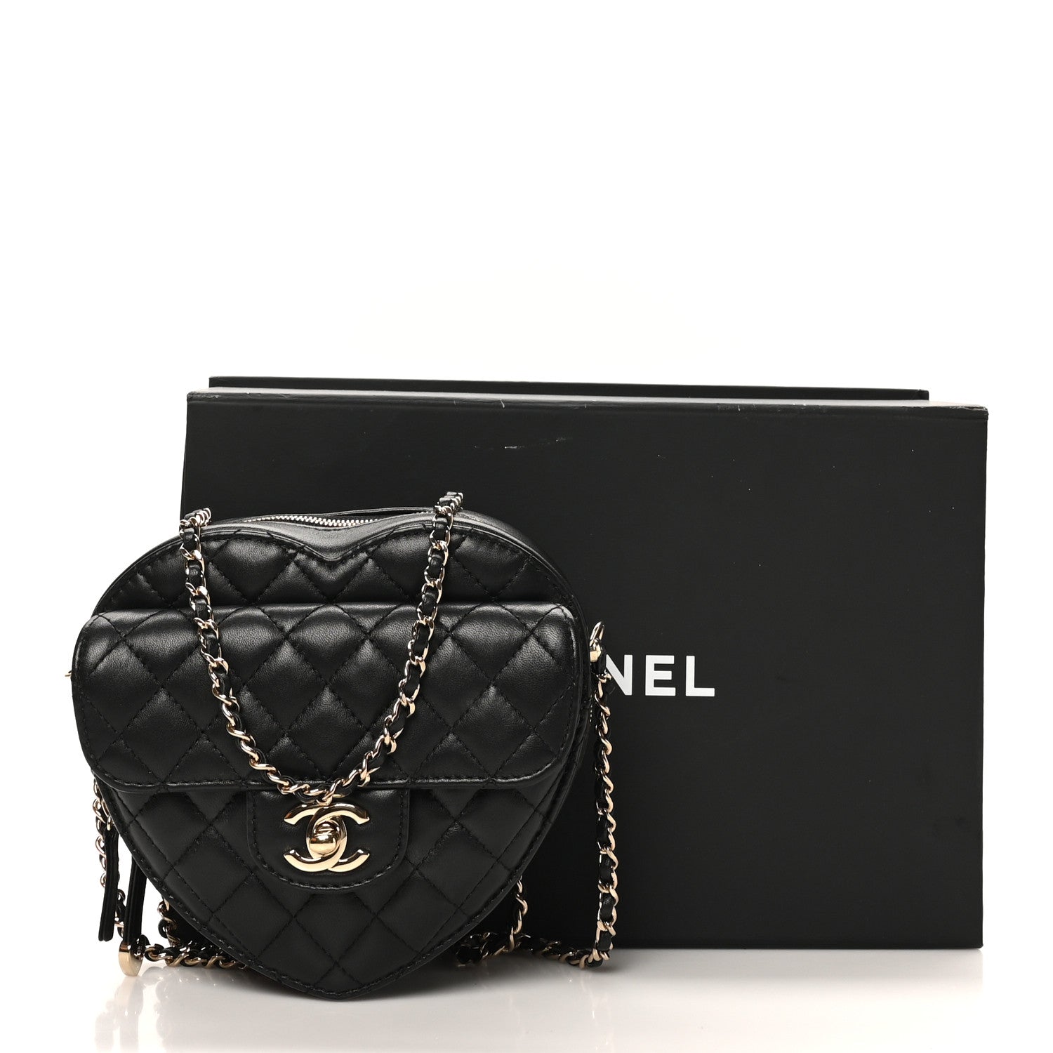 Chanel Lambskin Quilted CC In Love Heart Bag Black