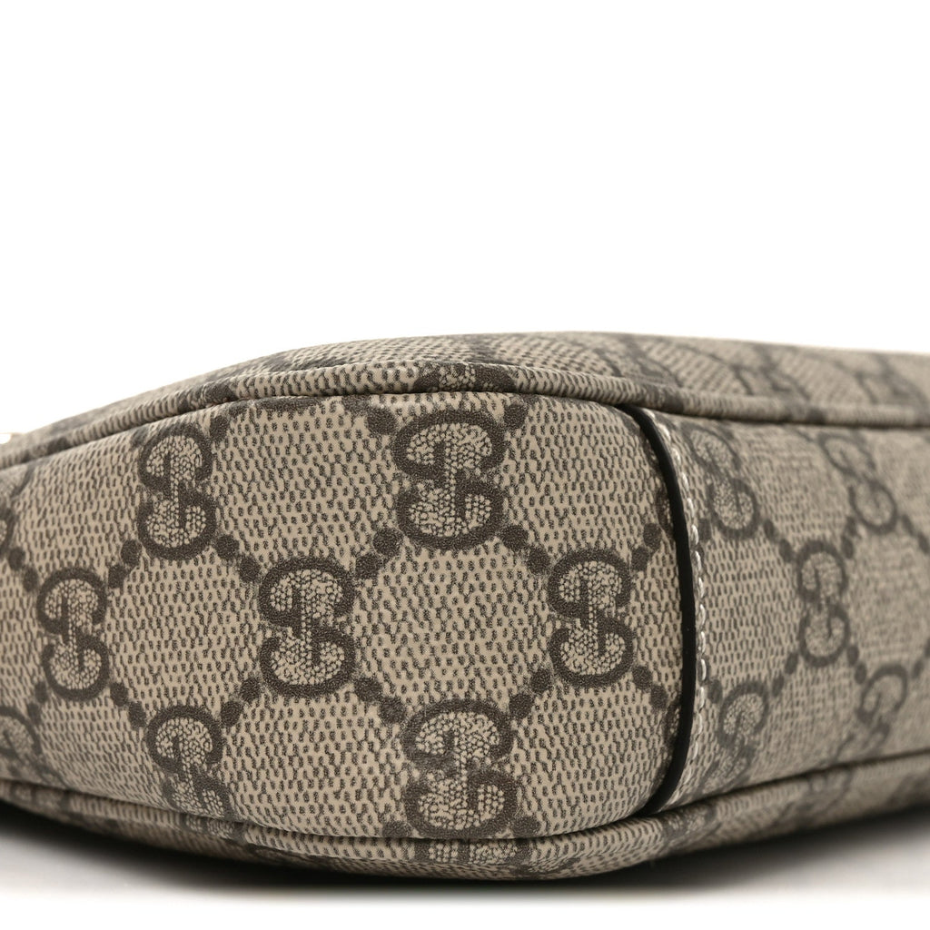 Gucci GG Supreme Monogram Textured Calfskin Small Emblem Shoulder Bag Beige Dark Brown