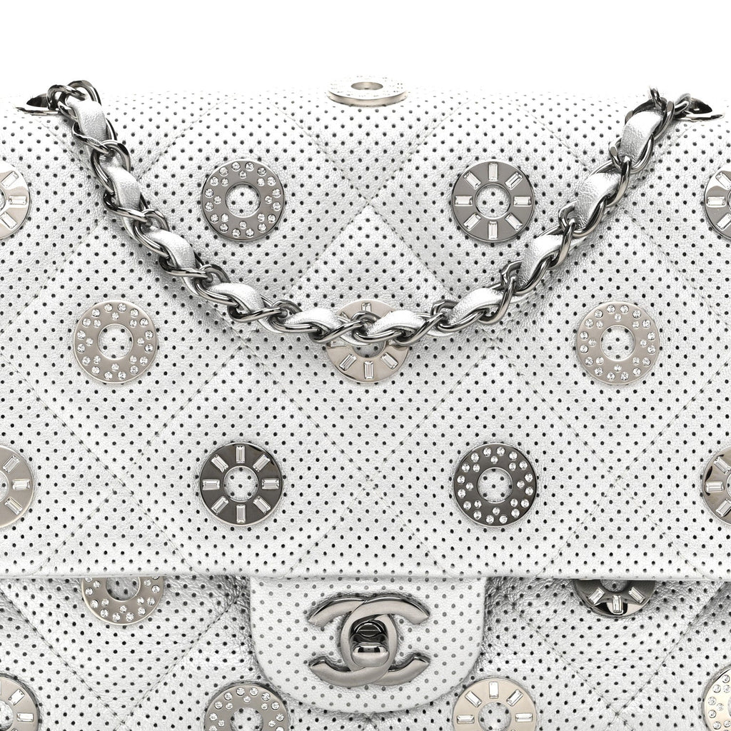 Chanel Perforated Metallic Lambskin Small CC Medals Flap Silver