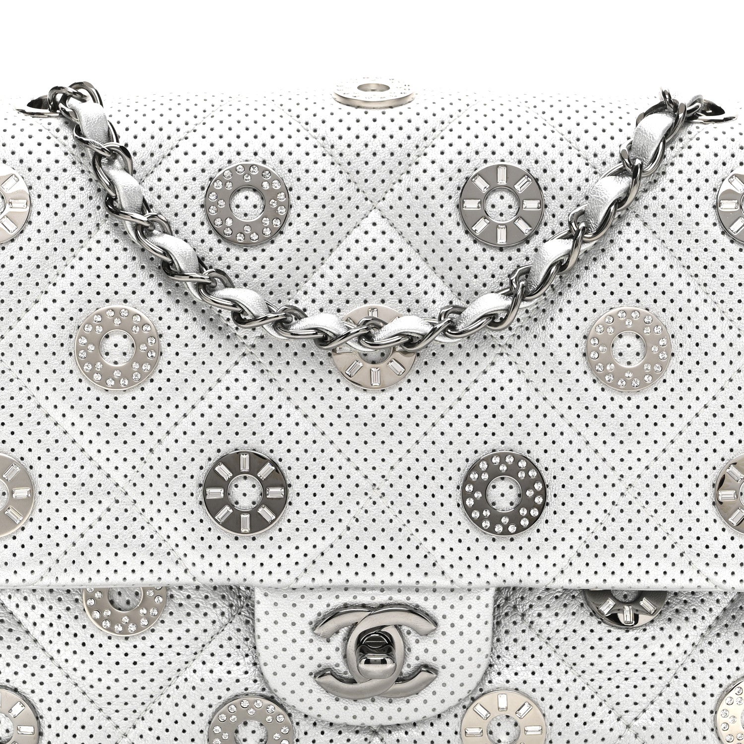Chanel Perforated Metallic Lambskin Small CC Medals Flap Silver