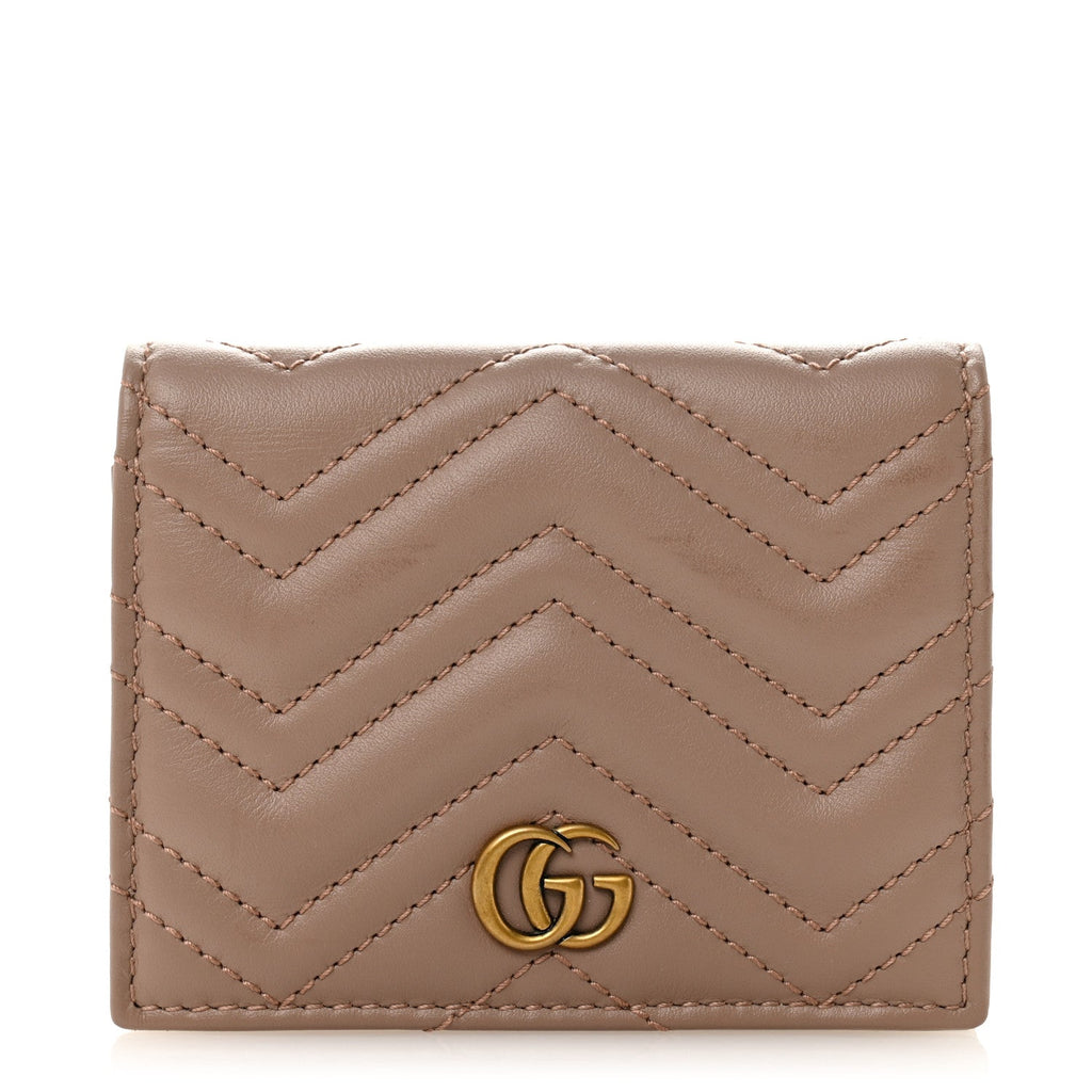 Gucci Calfskin Matelasse GG Marmont Card Case Wallet Porcelain Rose