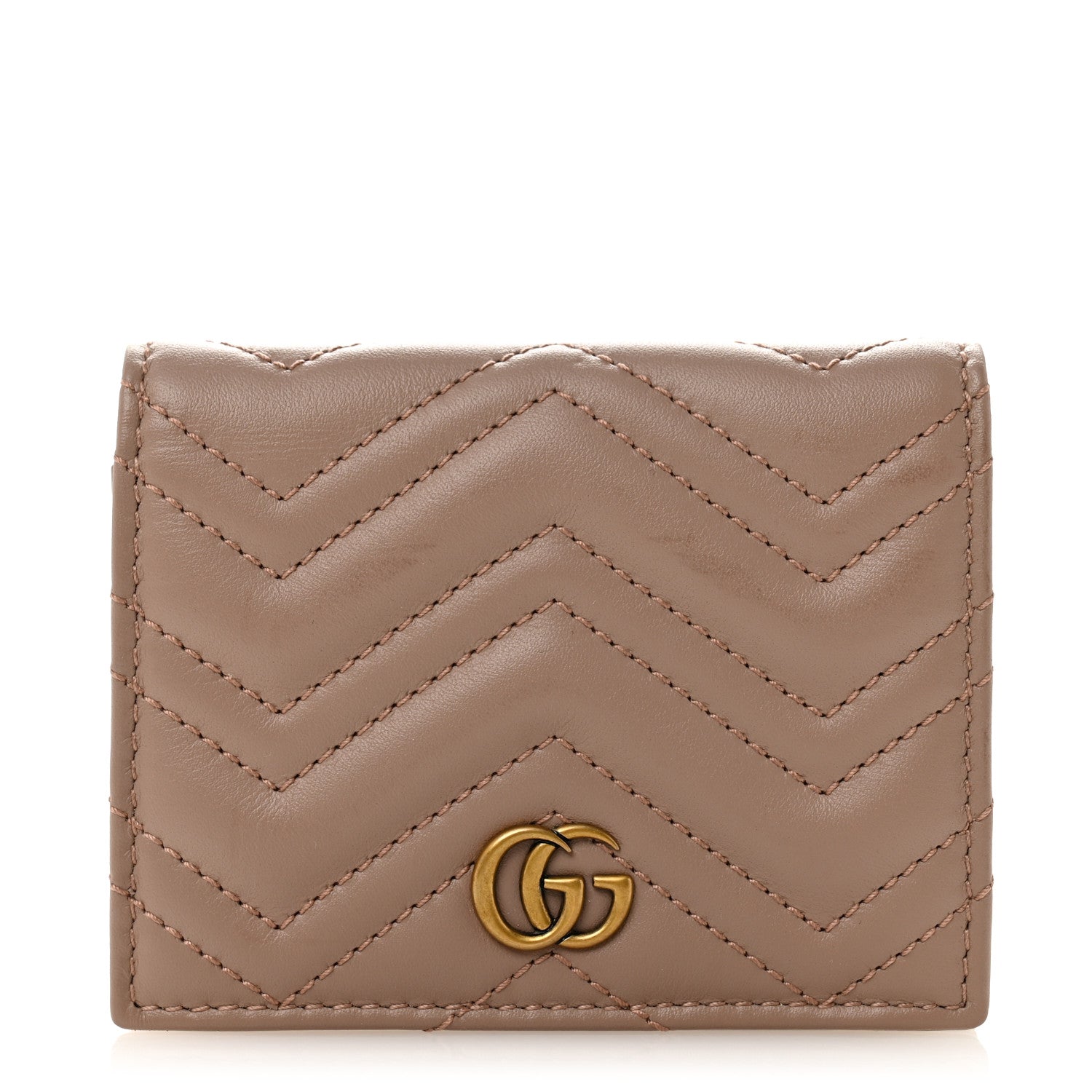 Gucci Calfskin Matelasse GG Marmont Card Case Wallet Porcelain Rose
