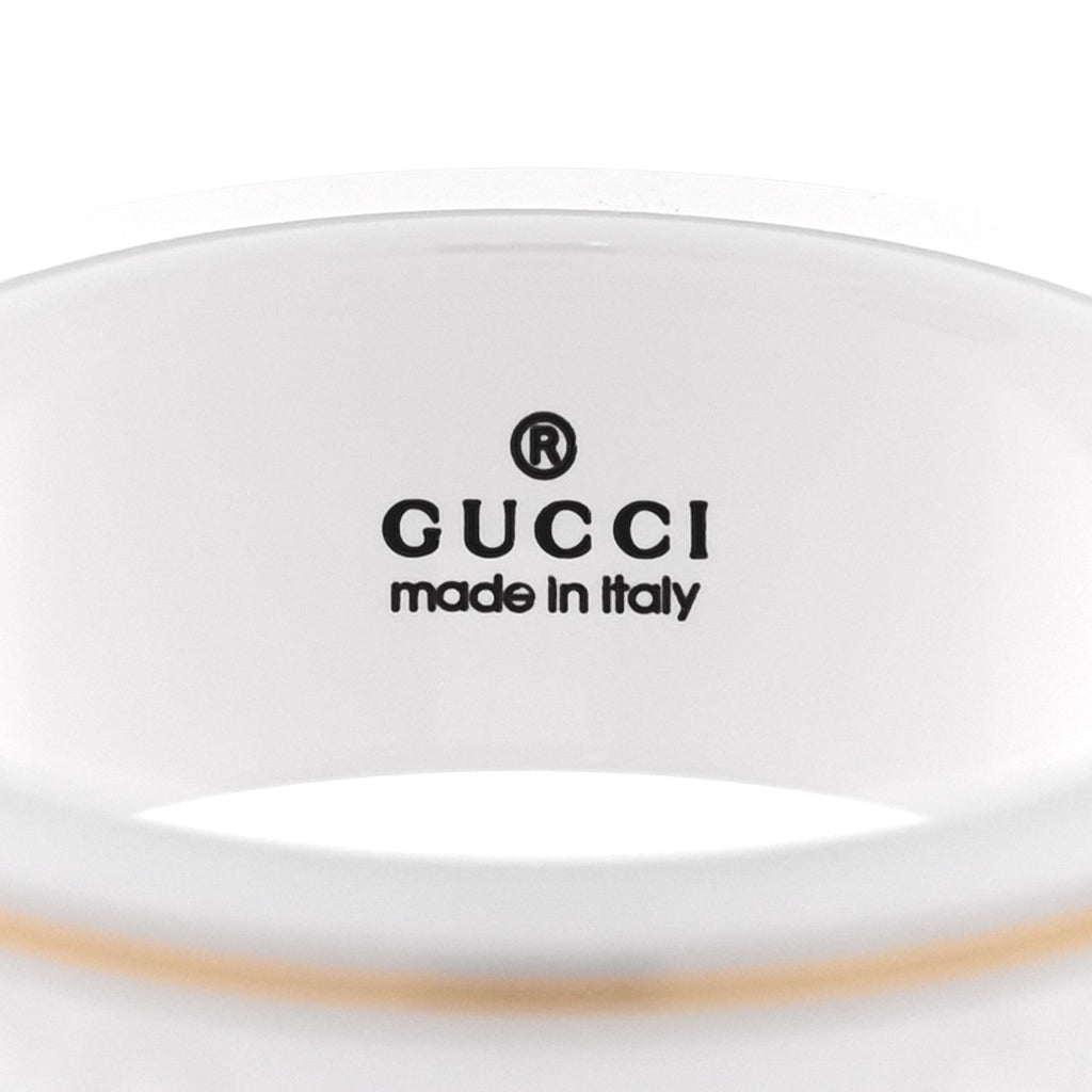 Gucci 18K Yellow Gold Zirconia 7mm Icon Band Ring 53 6.5 White