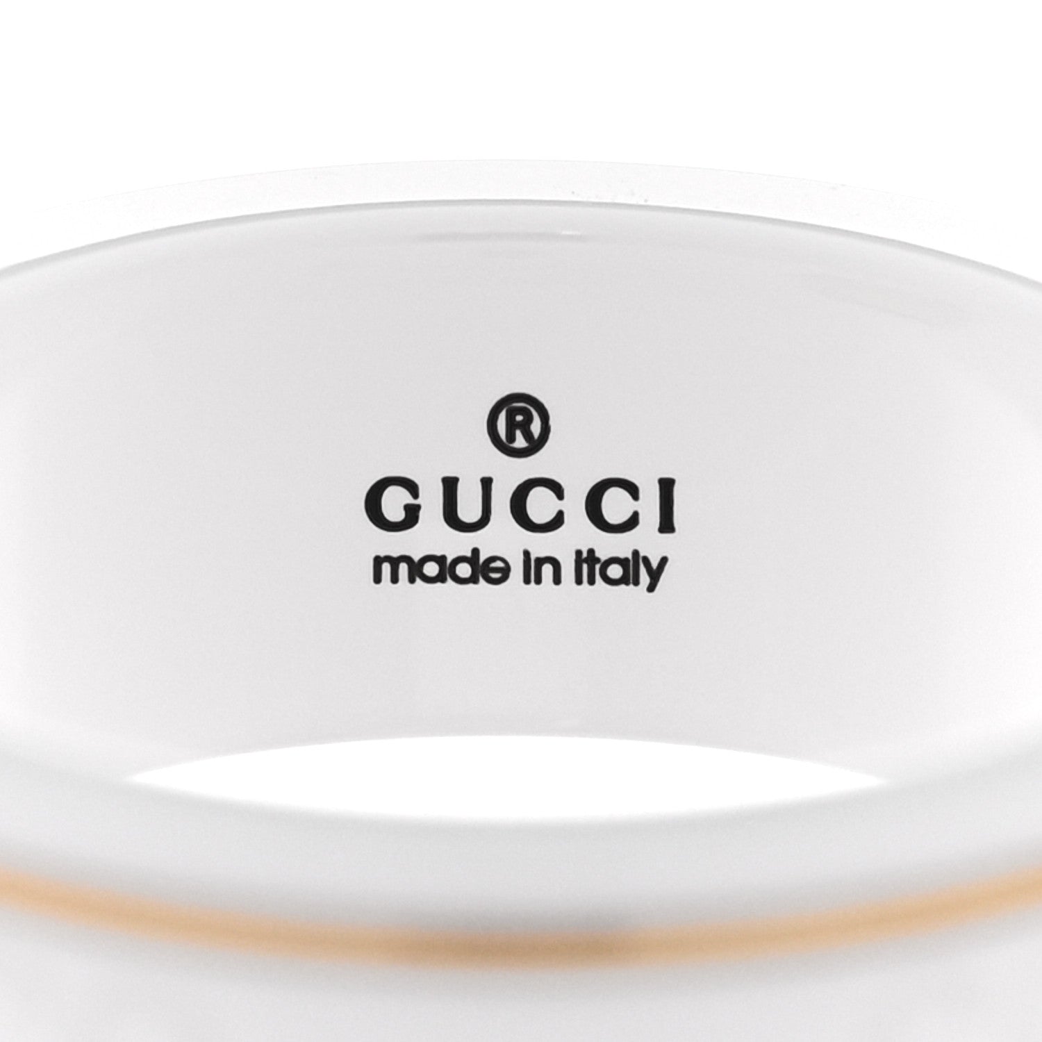 Gucci 18K Yellow Gold Zirconia 7mm Icon Band Ring 53 6.5 White