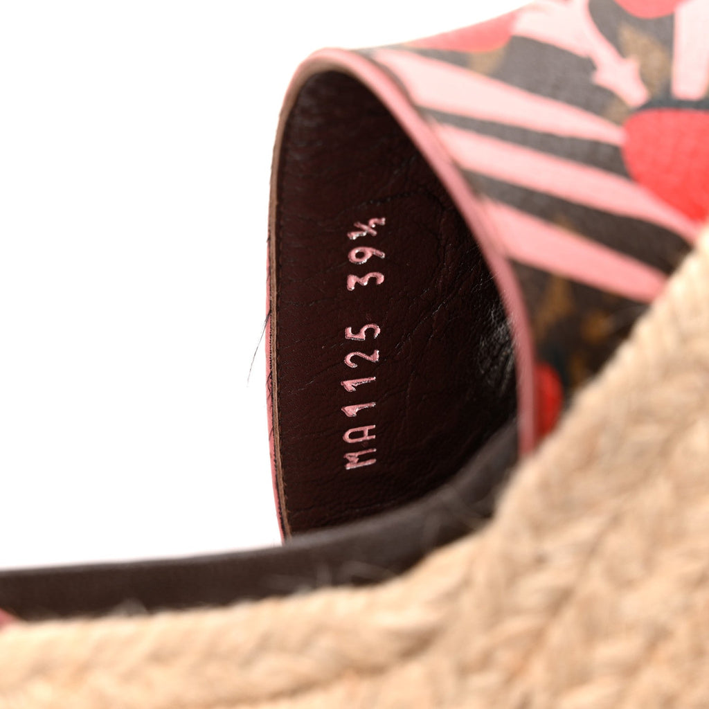 Louis Vuitton Monogram Jungle Dots Espadrille Wedge Sandals 39.5 Sugar Pink Poppy