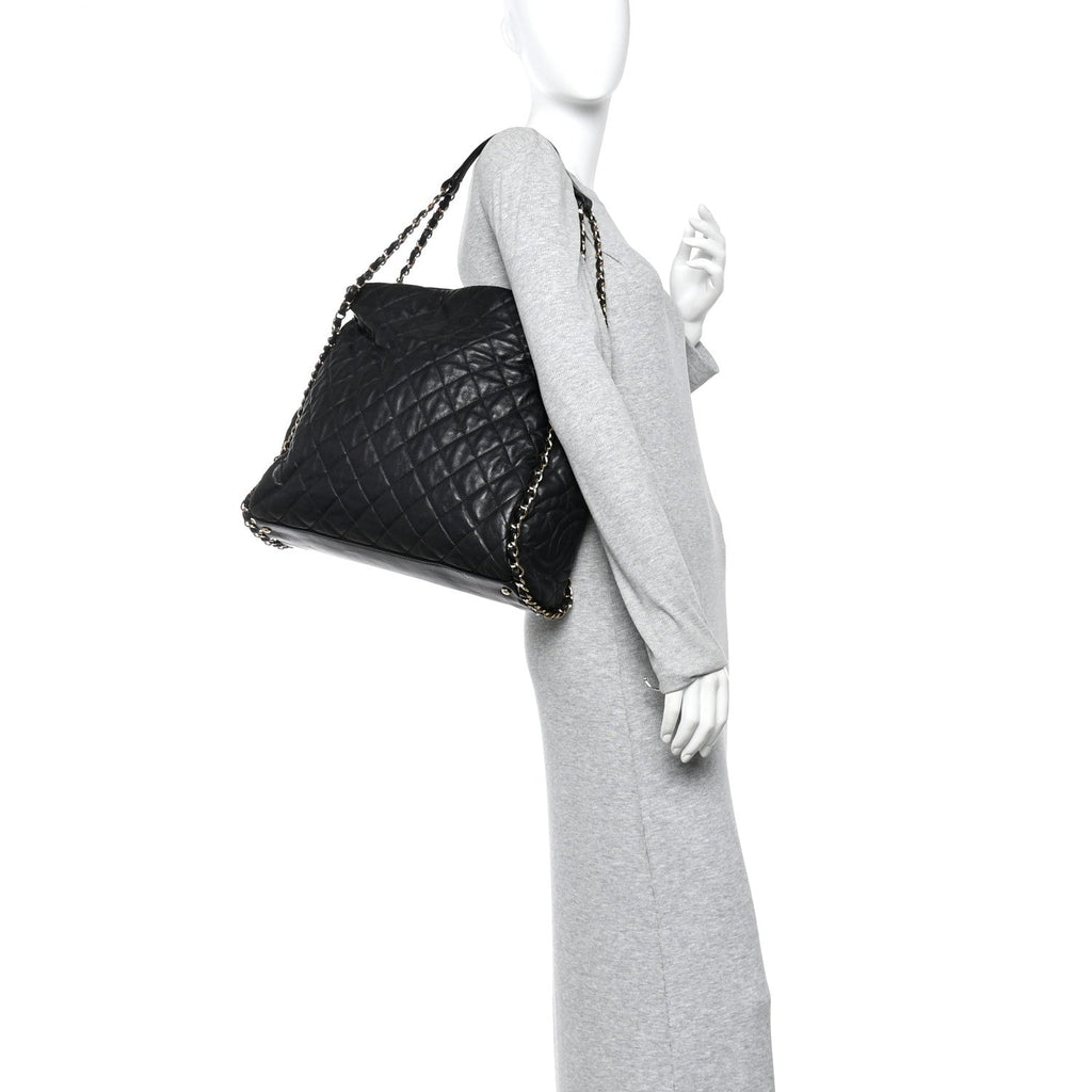 Chanel Calfskin Quilted Large Chain Me Hobo Black