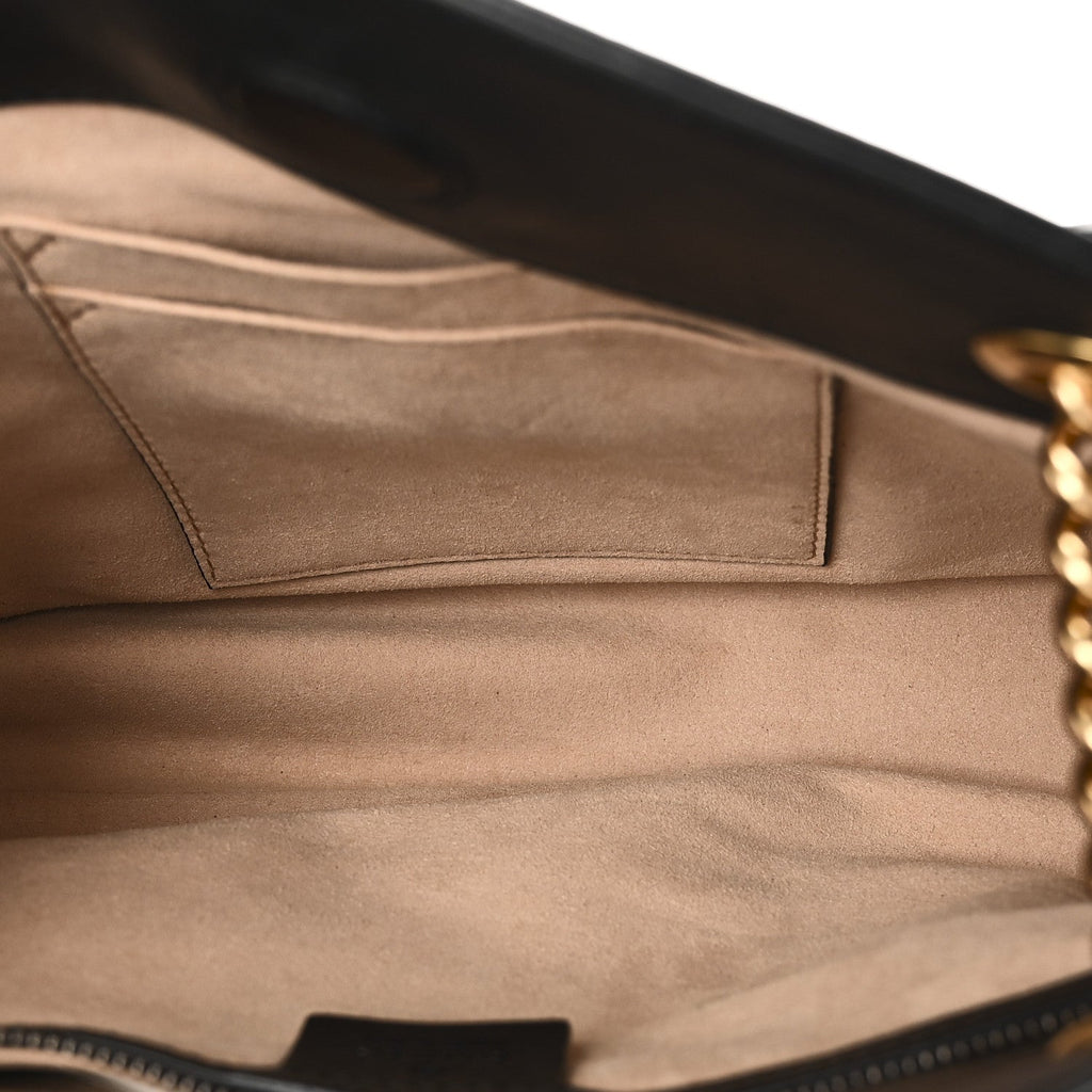 Gucci Calfskin Matelasse Medium GG Marmont Open Top Shoulder Bag Black