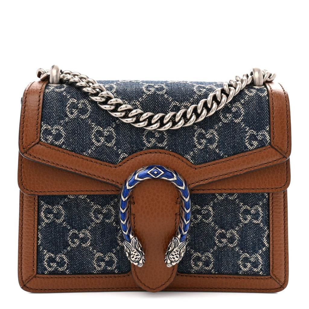 Gucci New Denim GG Monogram Dollar Calfskin Enamel Mini Dionysus Shoulder Bag Blue Tea Cuir Epilog Electric Blue