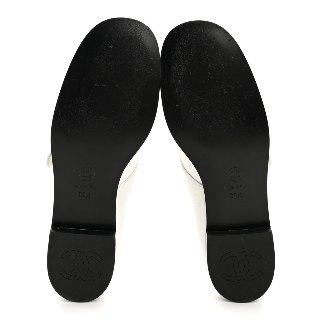 Calfskin Patent Mary Janes Flats 39.5 White Black
