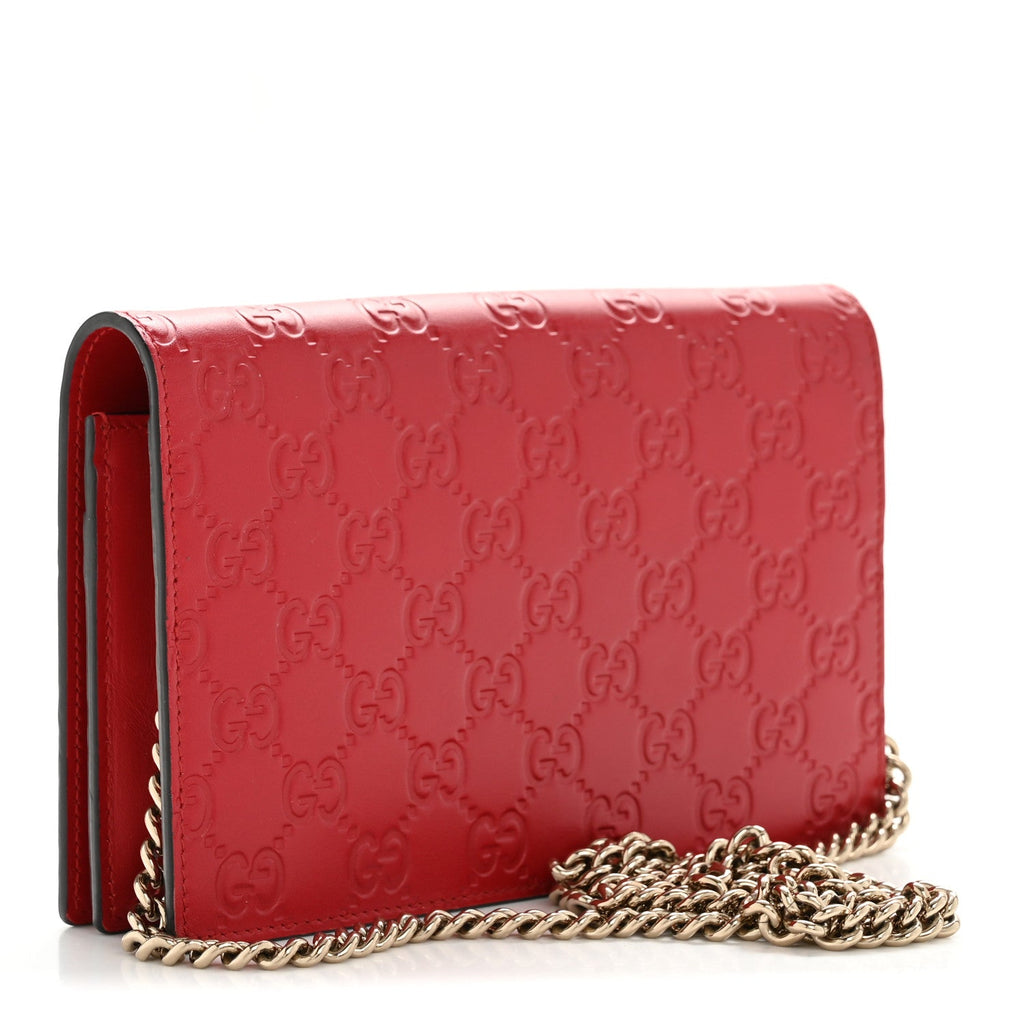 Gucci Guccissima Signature Bowy Chain Wallet Hibiscus Red