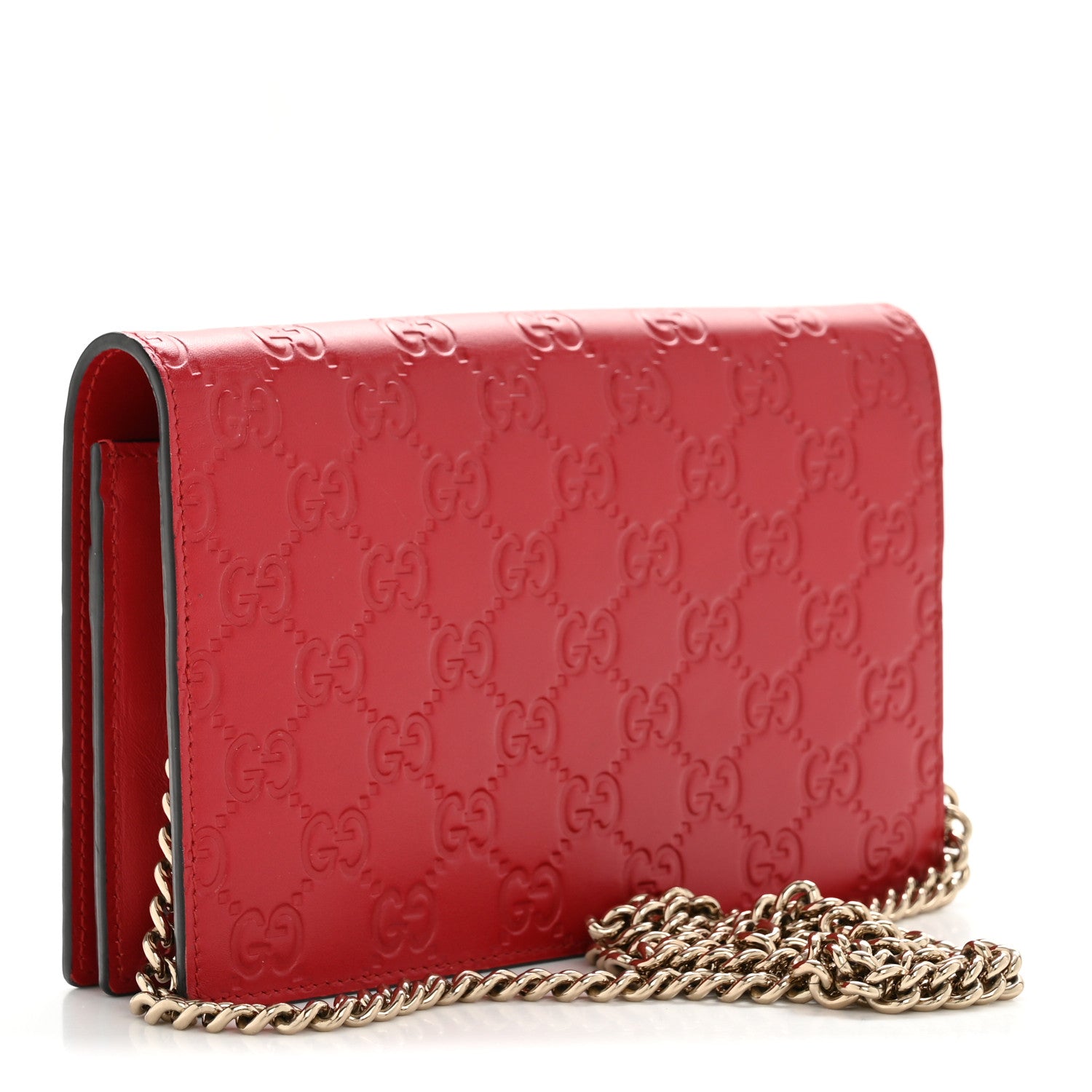 Gucci Guccissima Signature Bowy Chain Wallet Hibiscus Red