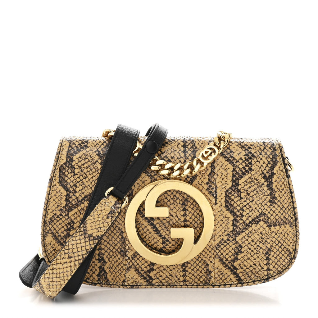 Gucci Roxy Snakeskin Blondie Chain Shoulder Flap Bag Roccia