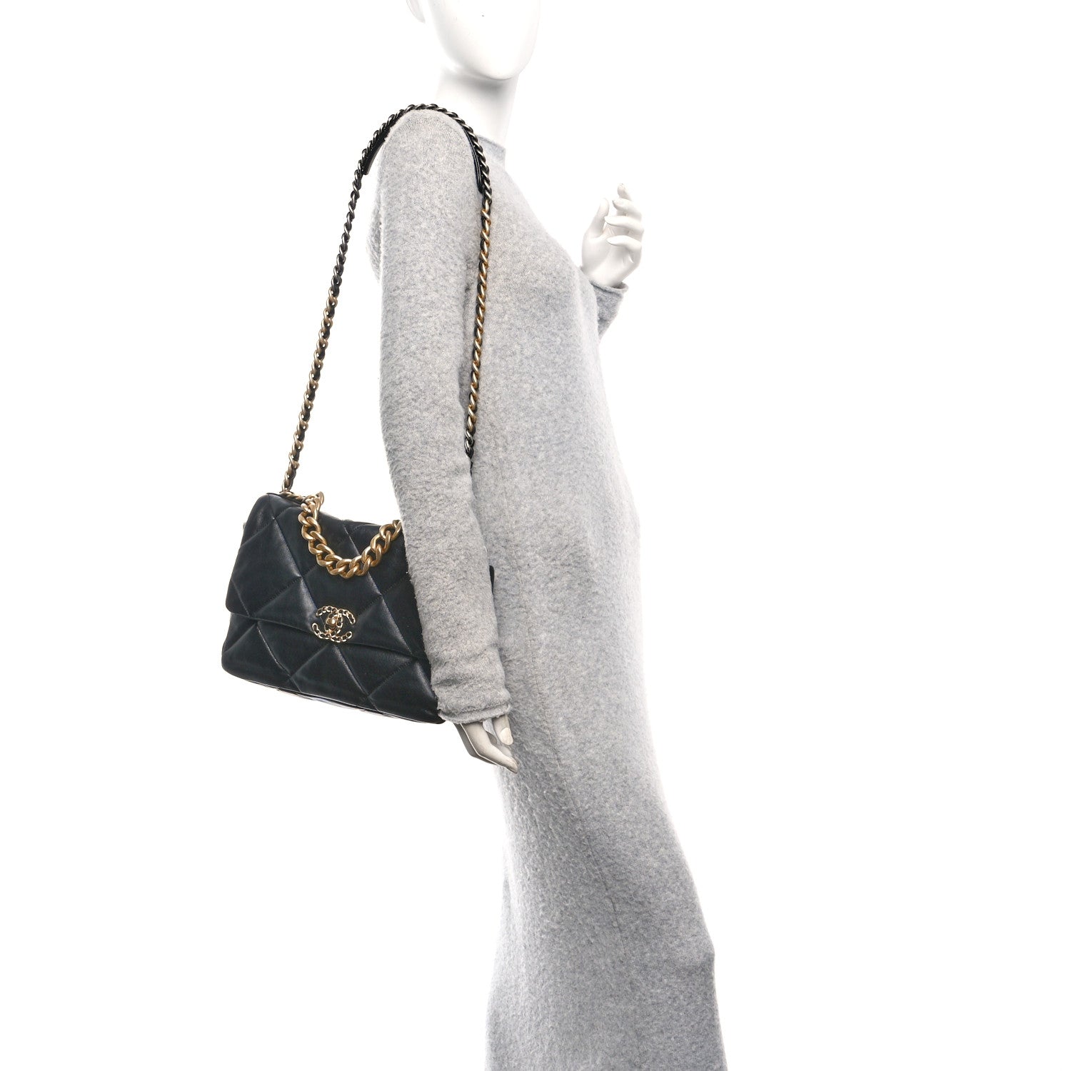 Chanel Lambskin Quilted Large Chanel 19 Flap Black