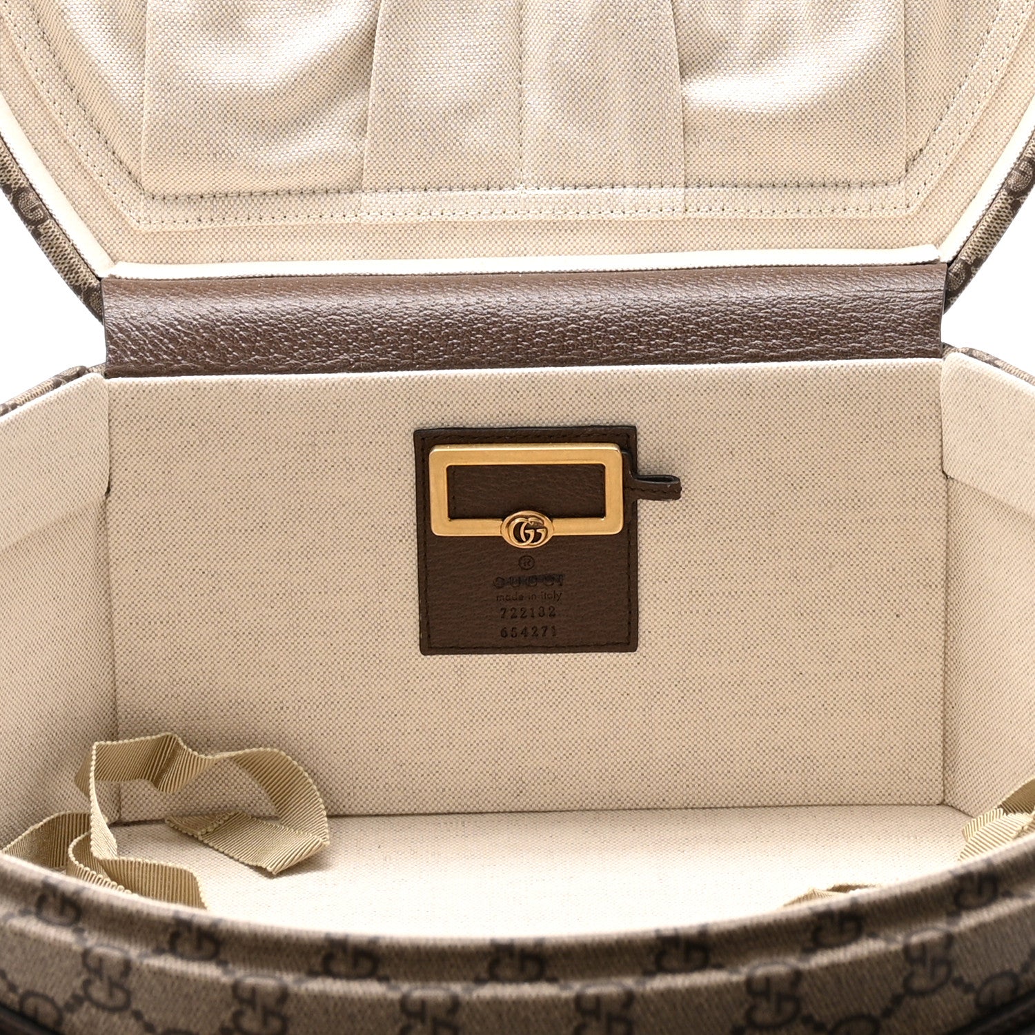 Gucci GG Supreme Monogram Textured Dollar Calfskin Web Savoy Hat Box Beige Ebony New Acero