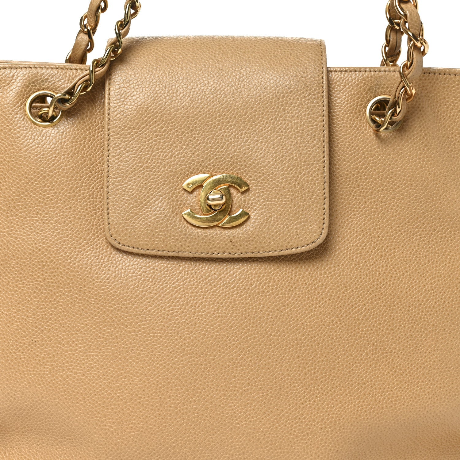 Chanel Caviar Turnlock Tote Beige