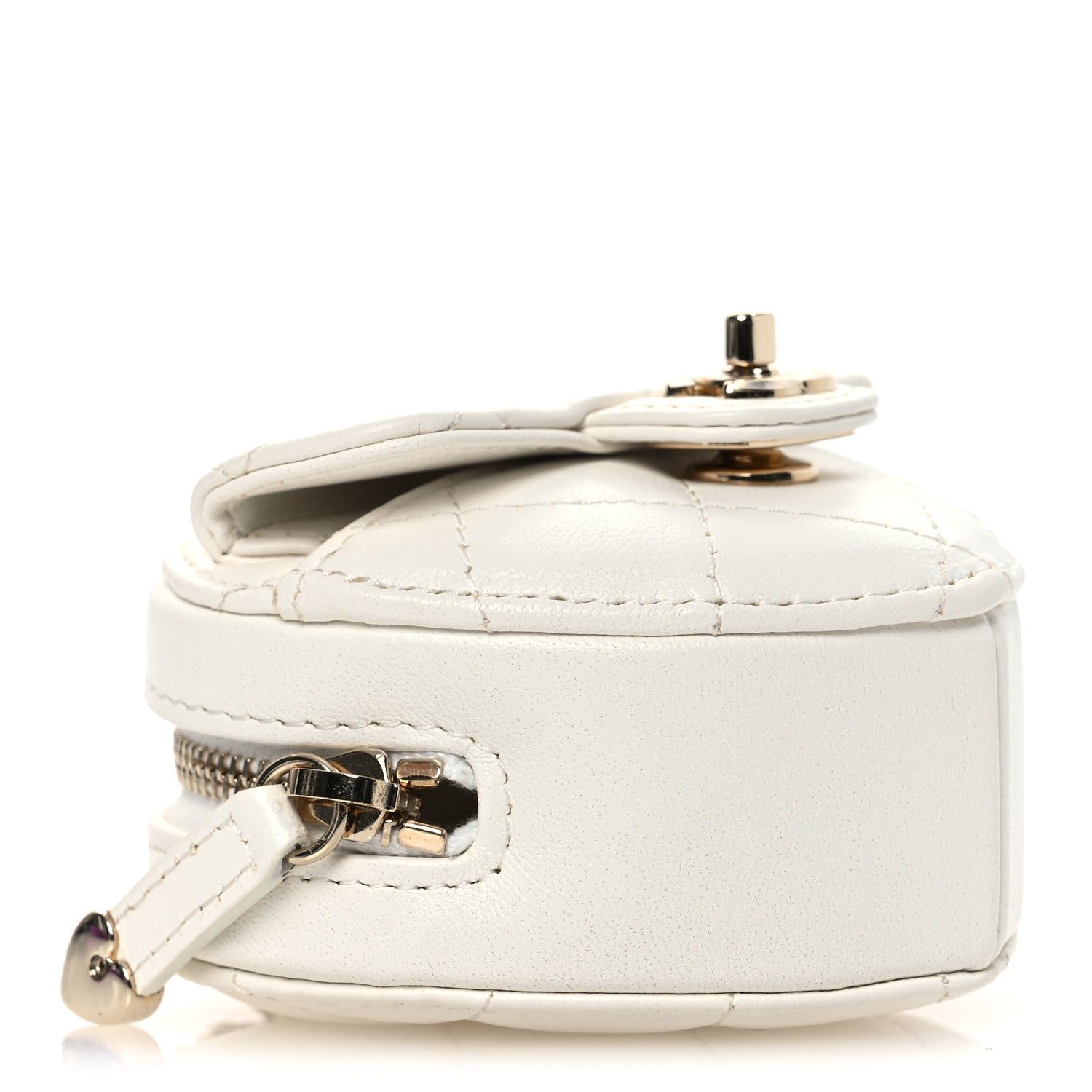 Chanel Lambskin Quilted CC In Love Heart Coin Purse With Chain White
