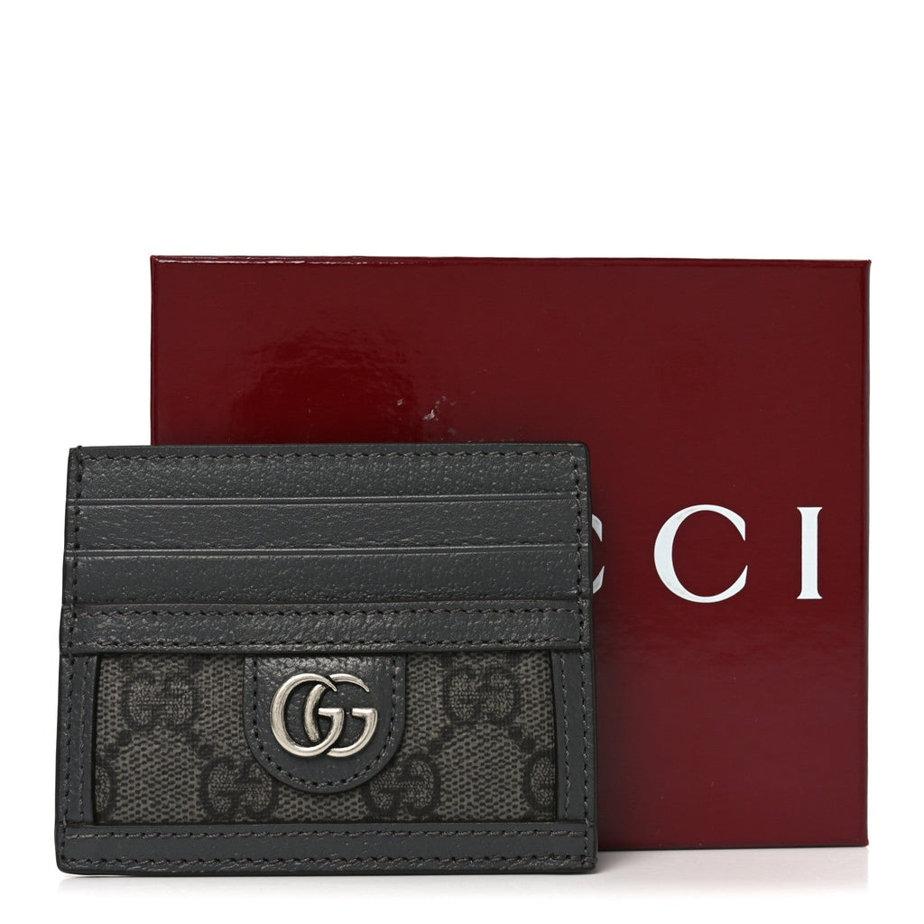Gucci GG Supreme Monogram Textured Dollar Calfskin Ophidia Card Holder Grey Black Graphite Grey