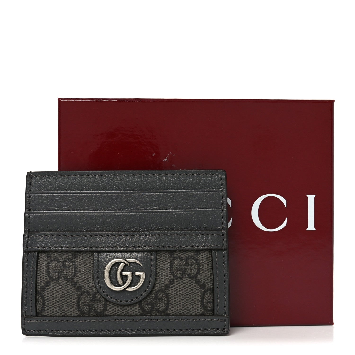 Gucci GG Supreme Monogram Textured Dollar Calfskin Ophidia Card Holder Grey Black Graphite Grey