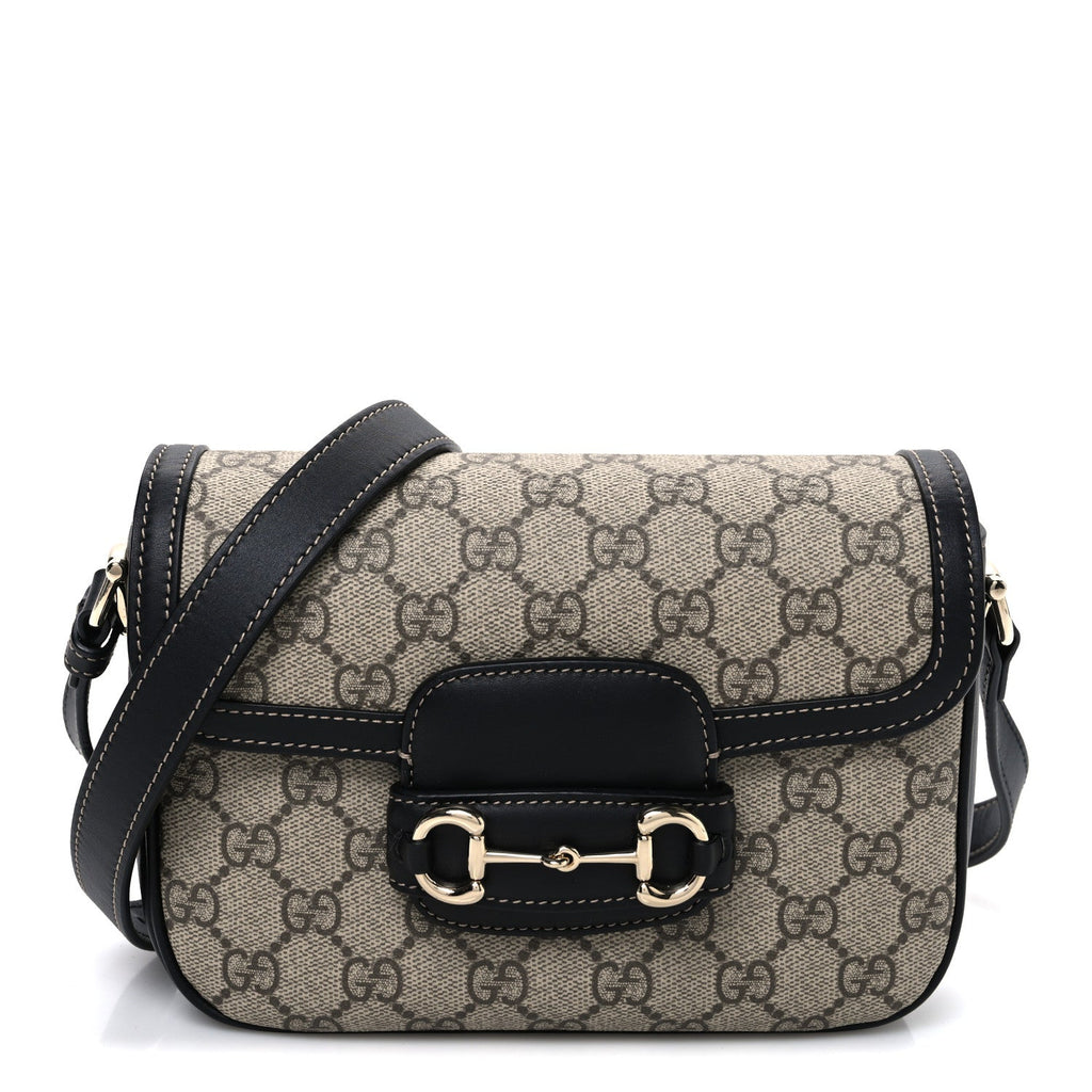 Gucci GG Supreme Monogram Horsebit 1955 Soft Small Shoulder Bag Beige Black