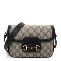 Gucci GG Supreme Monogram Horsebit 1955 Soft Small Shoulder Bag Beige Black