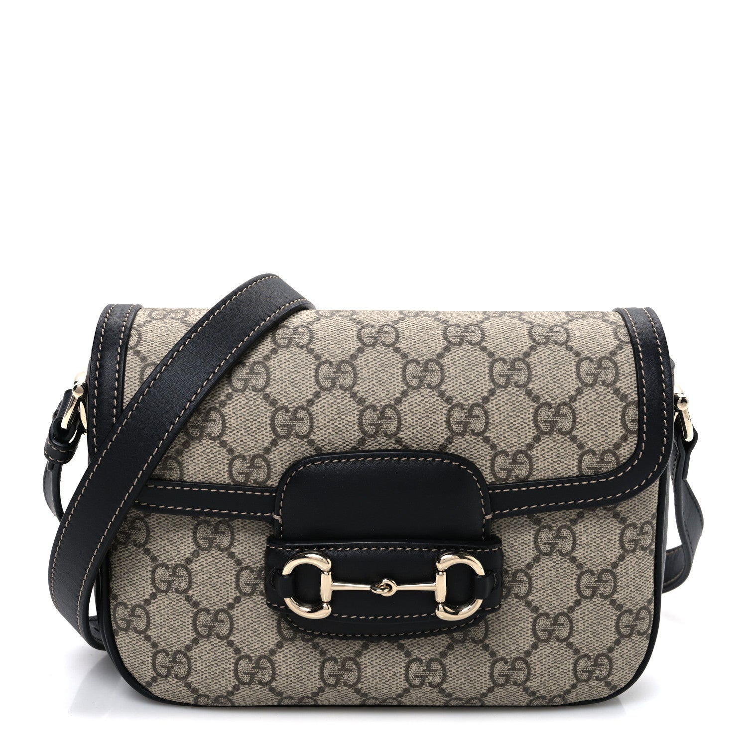Gucci GG Supreme Monogram Horsebit 1955 Soft Small Shoulder Bag Beige Black