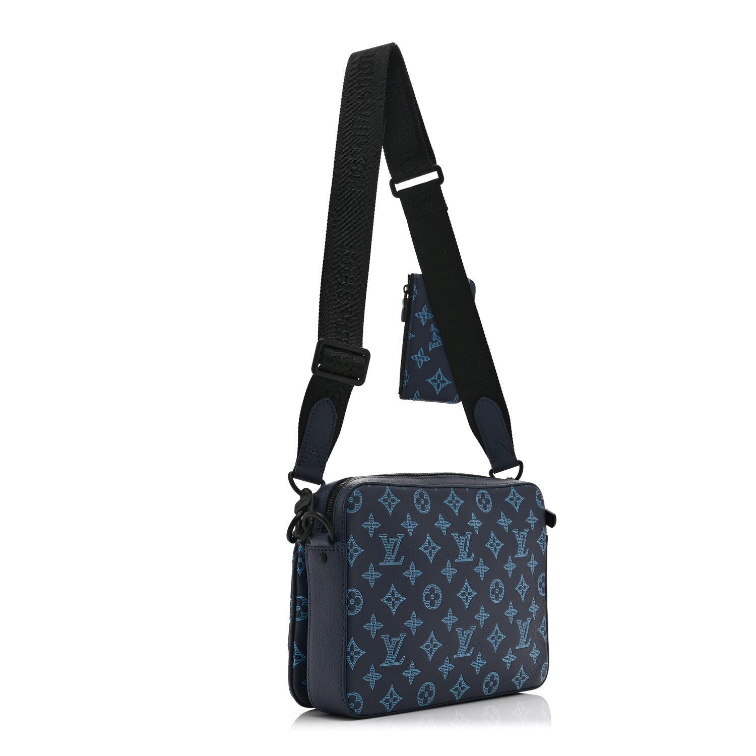 Louis Vuitton Calfskin Monogram Shadow Trio Messenger Navy River Blue