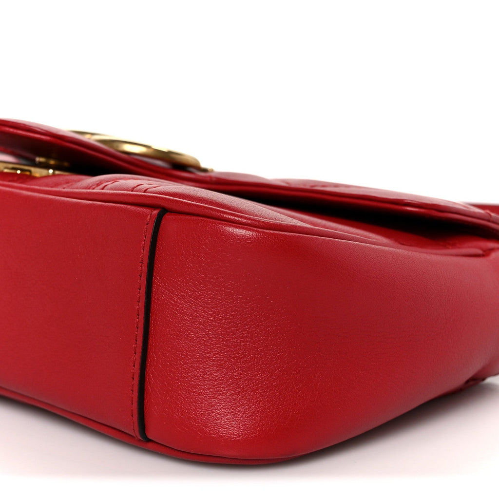 Gucci Calfskin Matelasse Mini GG Marmont Shoulder Bag Hibiscus Red