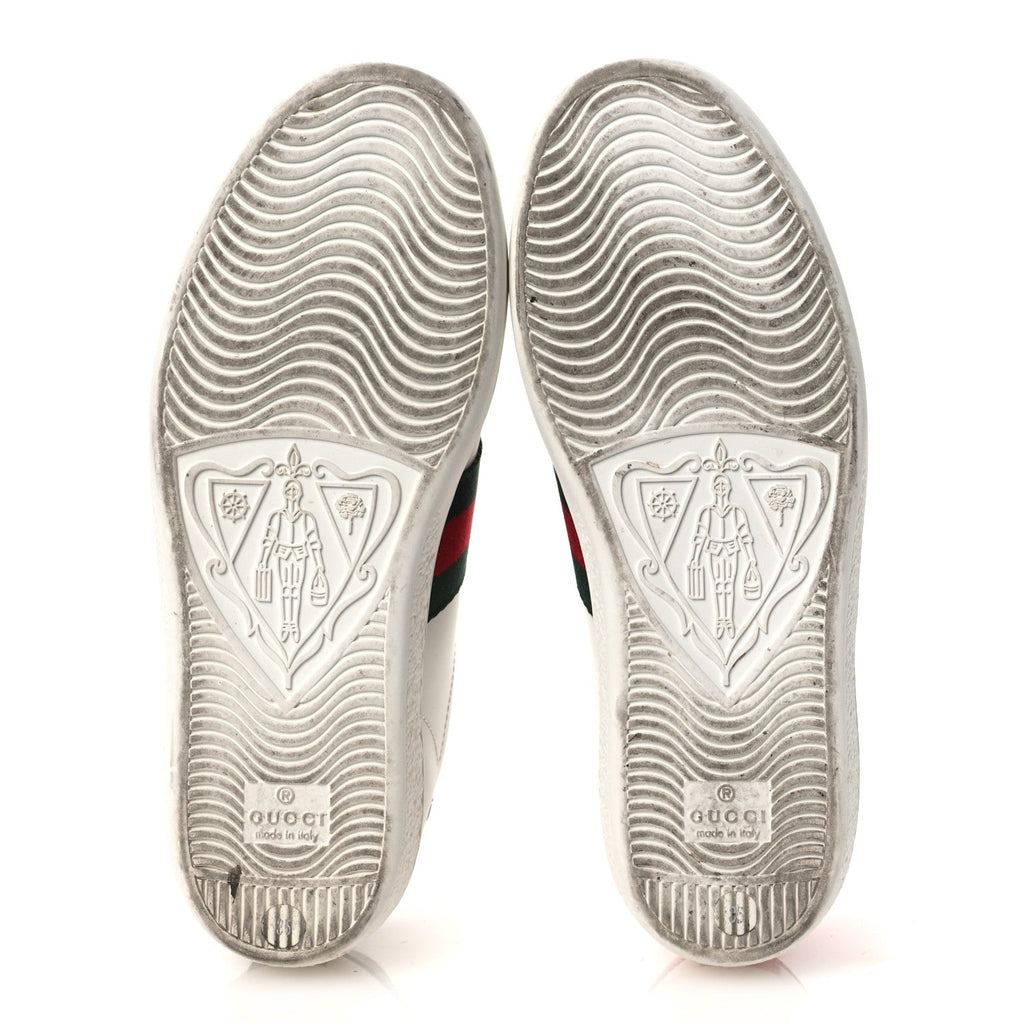 Gucci Calfskin Ayers Bee Embroidered Womens Ace Sneakers 35 White Green