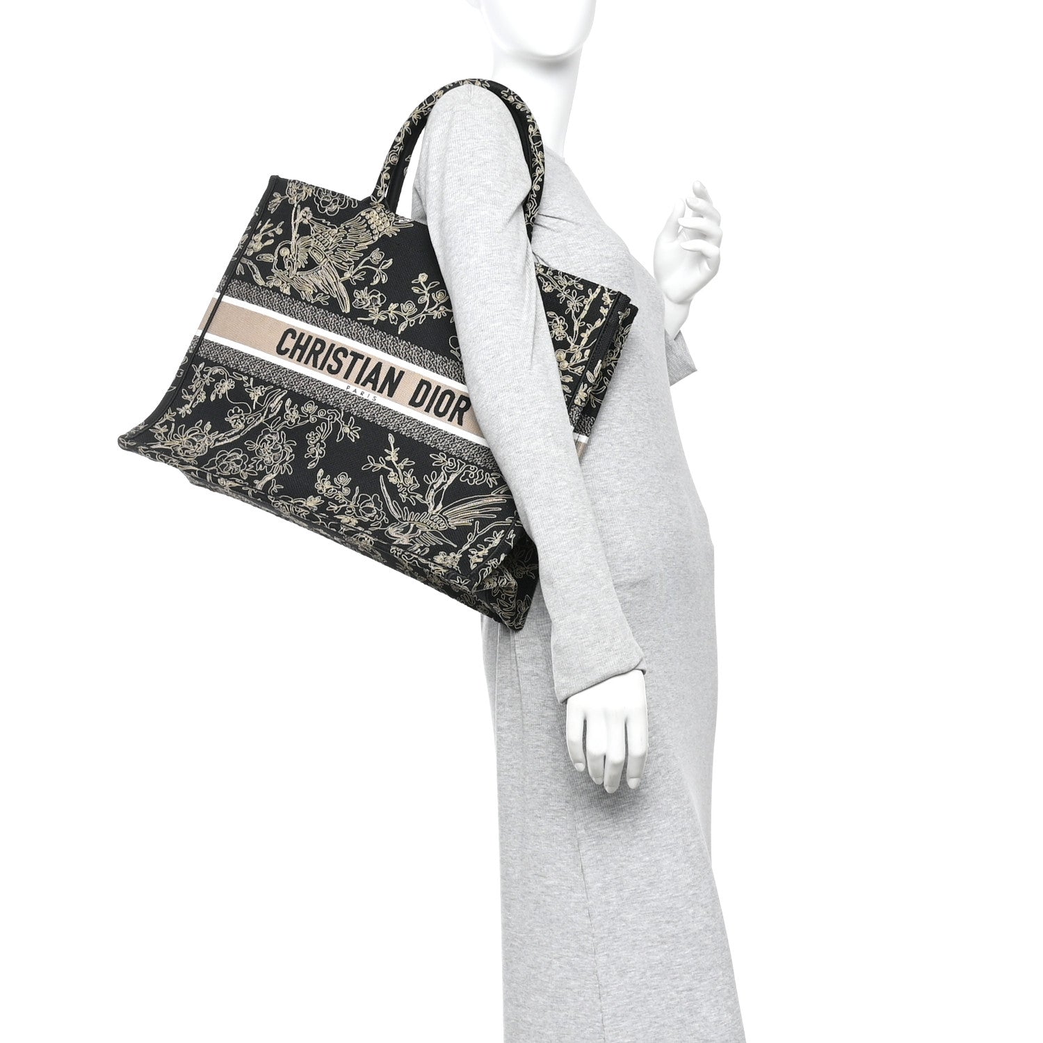 Christian Dior Canvas Embroidered Large Ornamental Cornely Book Tote Black Beige