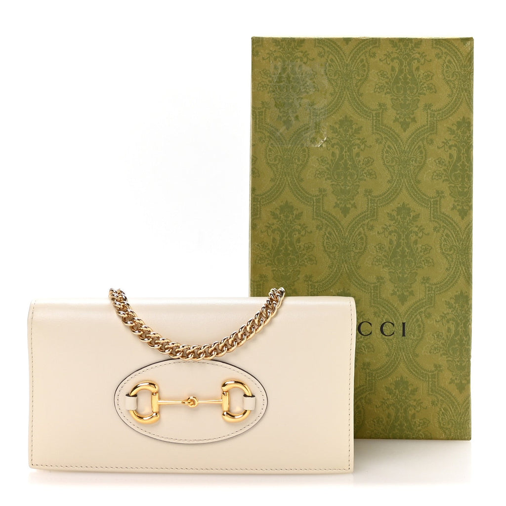 Gucci Boarded Plutone Calfskin Horsebit 1955 Wallet On Chain Mystic White