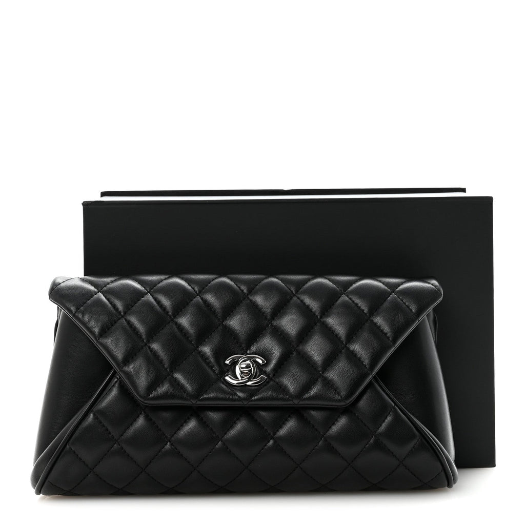 Chanel Lambskin Quilted Fold Up Again Clutch Black