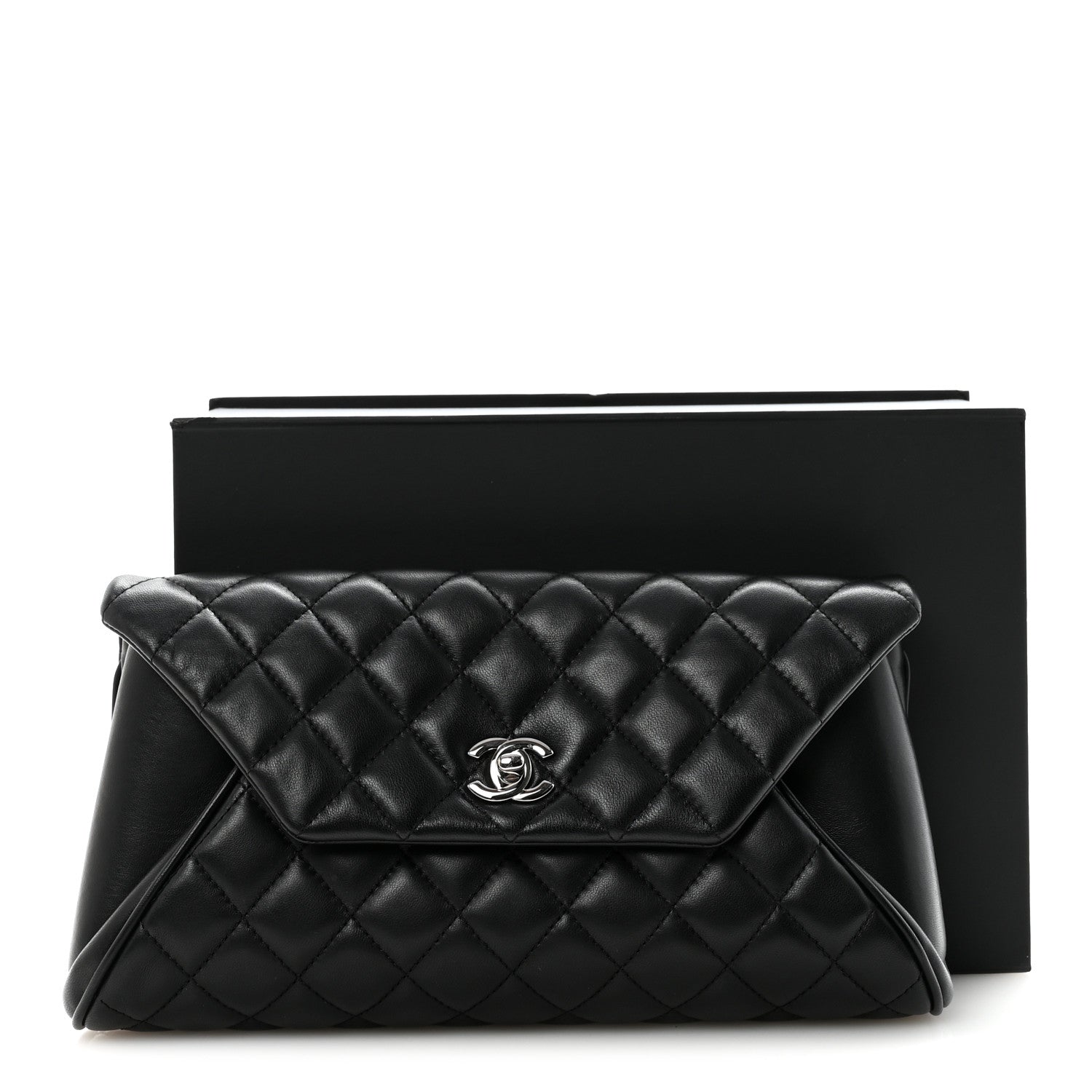Chanel Lambskin Quilted Fold Up Again Clutch Black