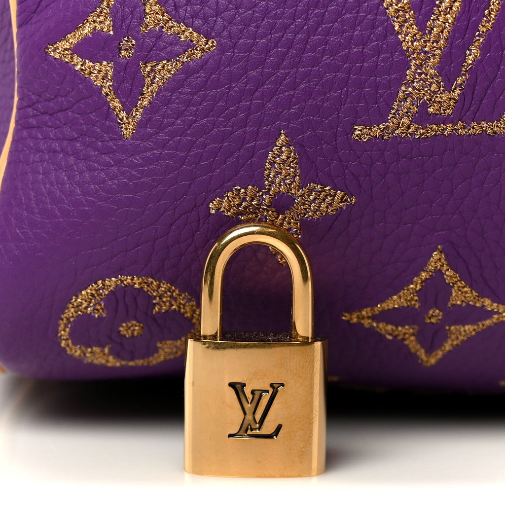Louis Vuitton Calfskin Embroidered Monogram Speedy P9 Bandouliere 30 Golden Lotus Purple