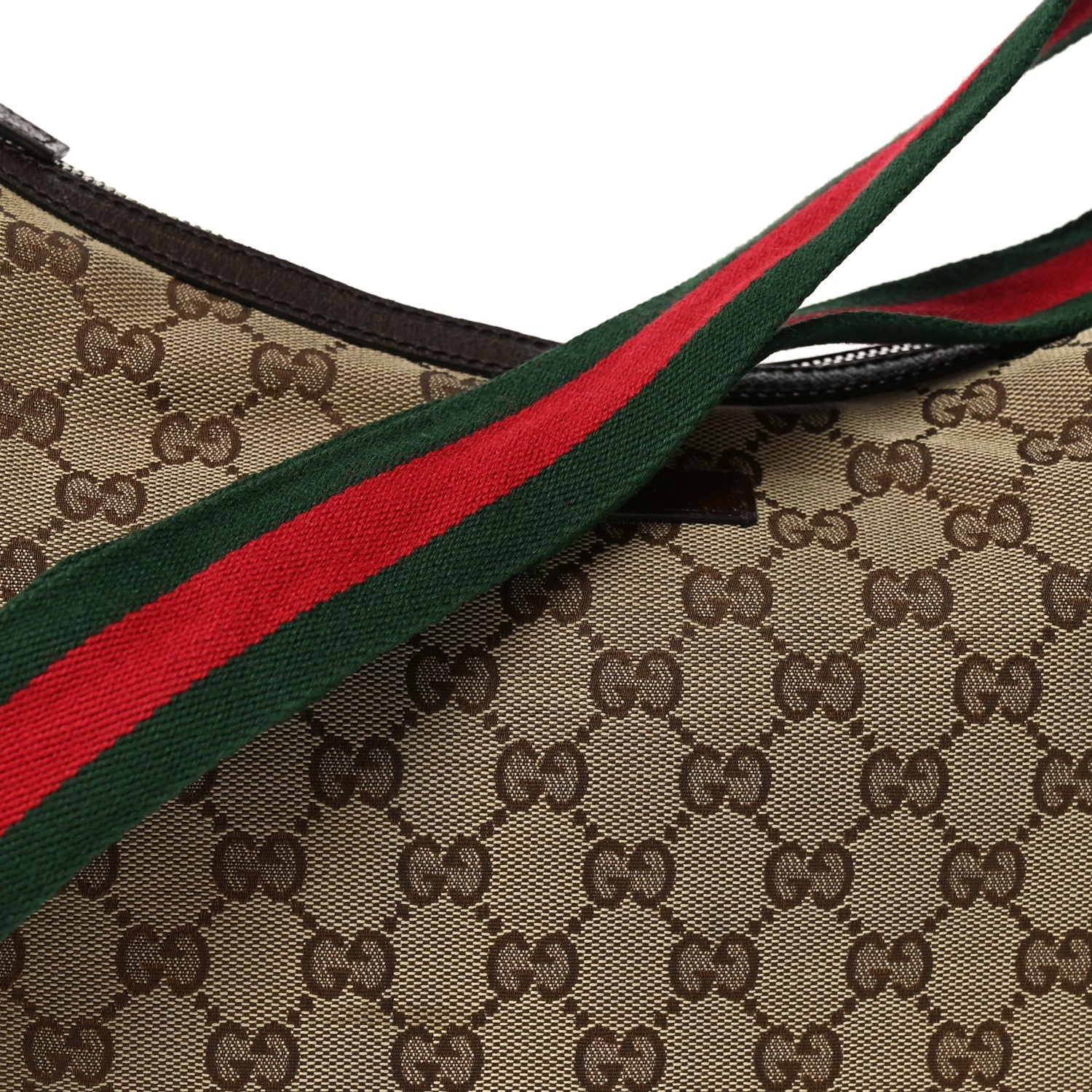 Gucci Monogram Web Medium Half Moon Hobo Dark Brown