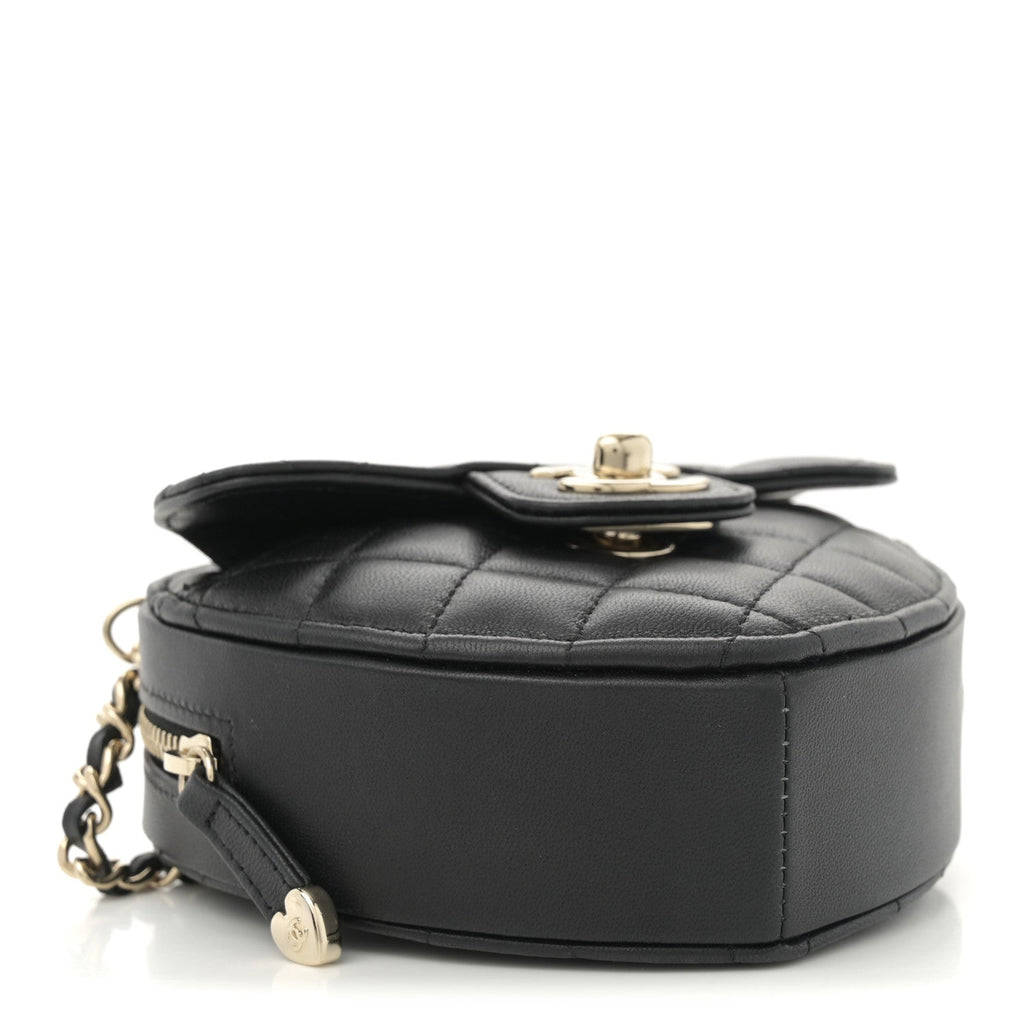 Chanel Lambskin Quilted CC In Love Heart Clutch With Chain  Black