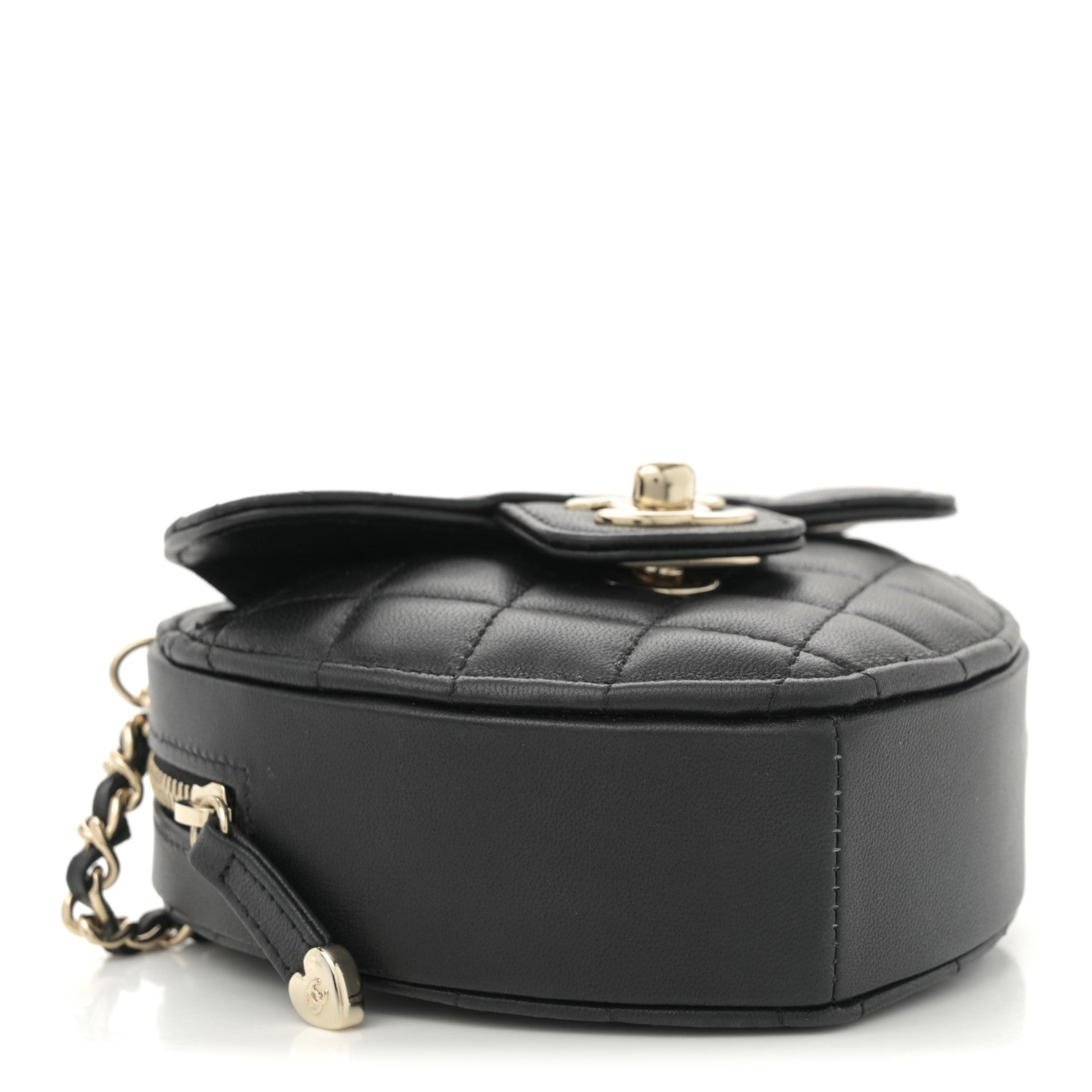 Chanel Lambskin Quilted CC In Love Heart Clutch With Chain  Black