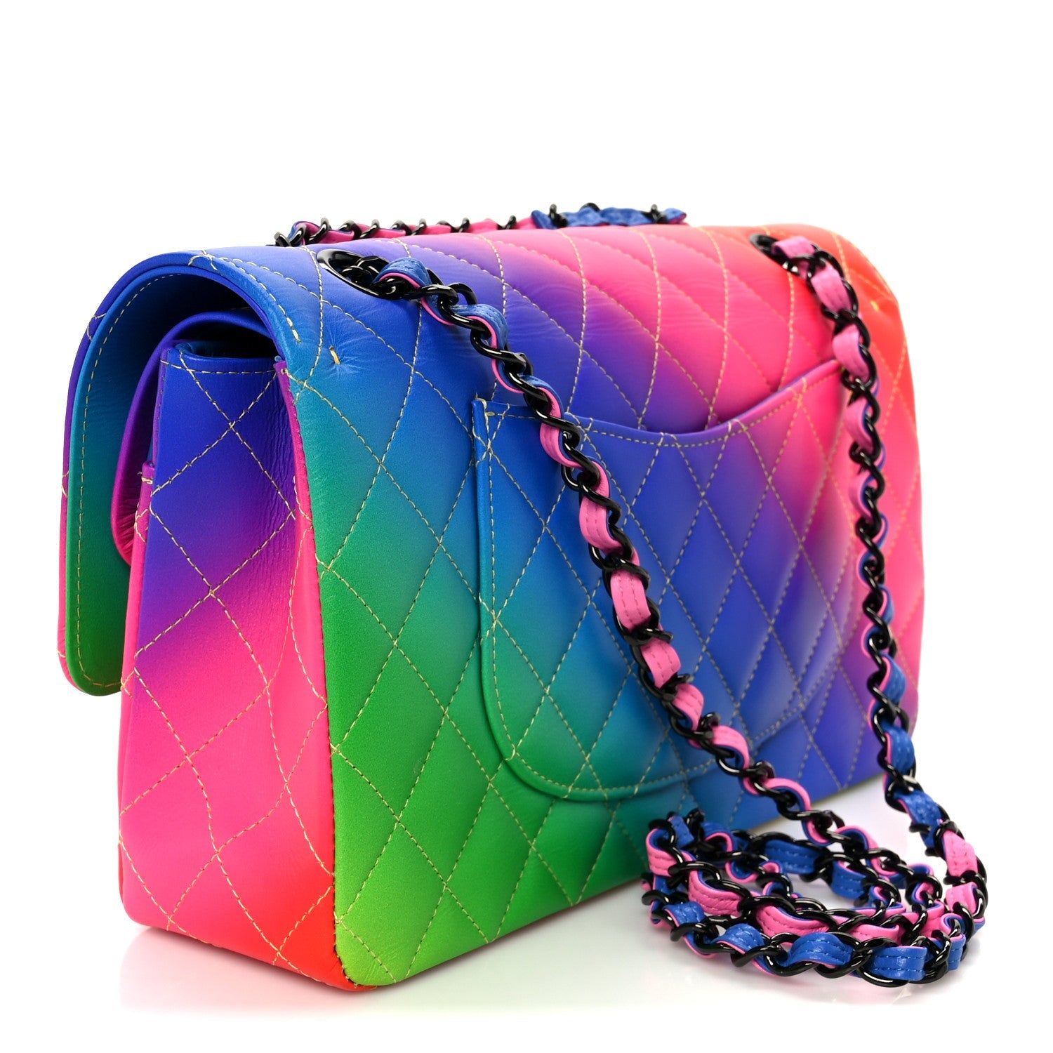 Chanel Calfskin Quilted Medium Rainbow Double Flap Multicolor