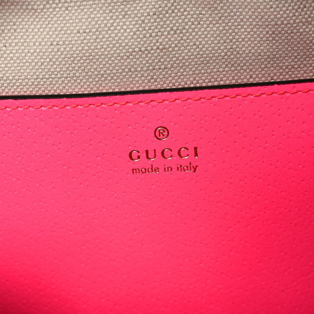 Gucci GG Supreme Monogram Textured Dollar Calfskin Web Ophidia Small Crossbody Bag Beige Ebony Fuchsia