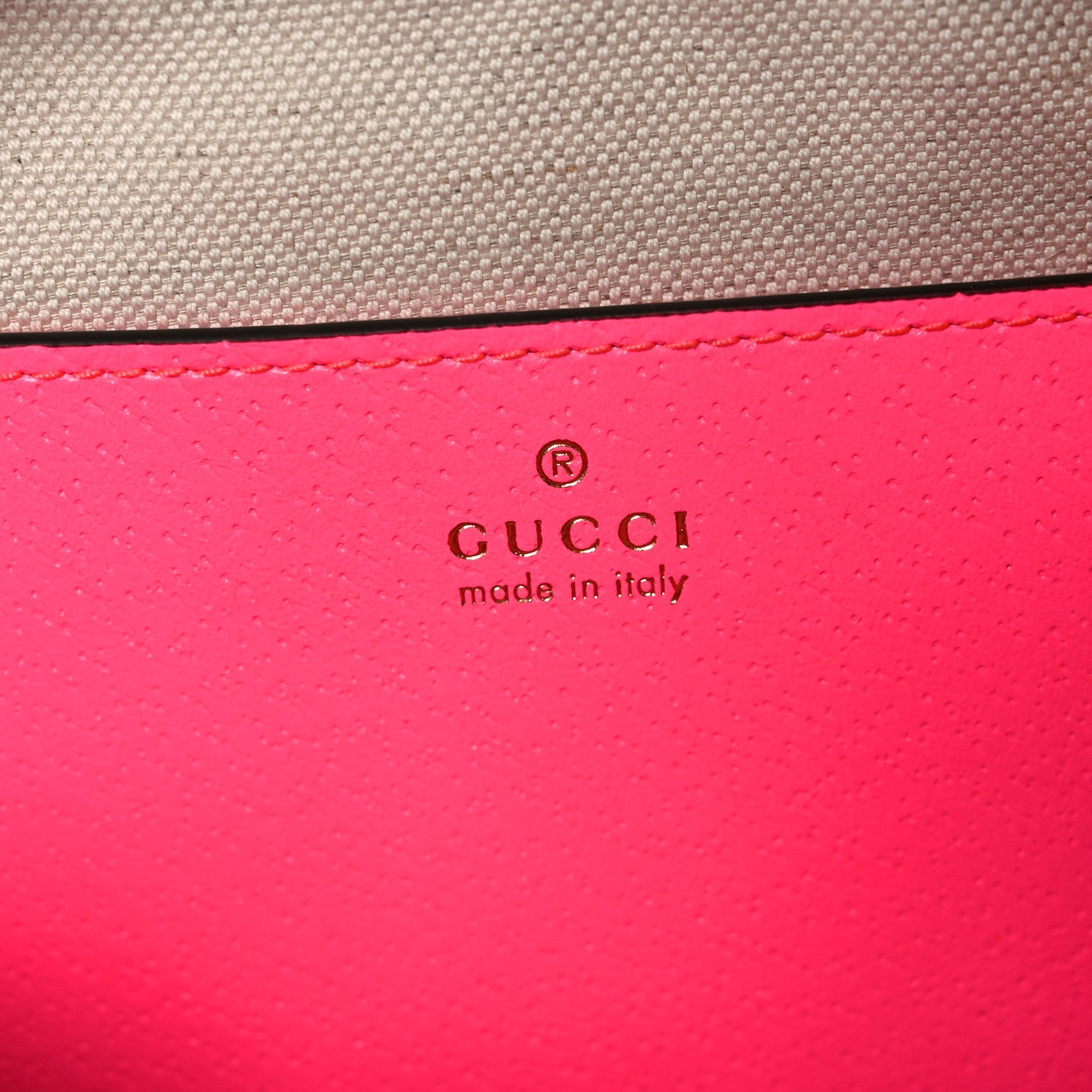 Gucci GG Supreme Monogram Textured Dollar Calfskin Web Ophidia Small Crossbody Bag Beige Ebony Fuchsia