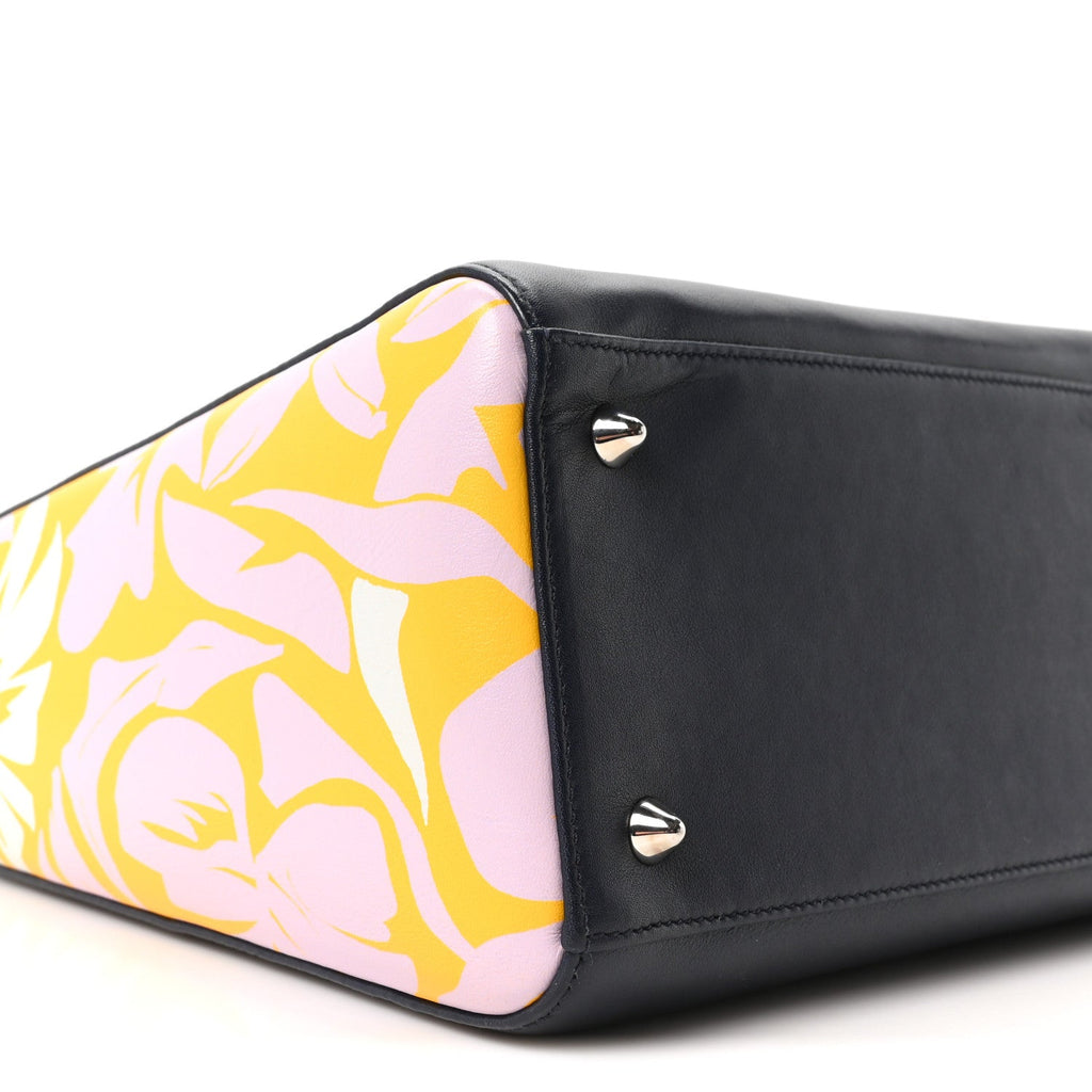 Christian Dior Calfskin Floral Print Medium Lady Dior Navy Blue Multicolor
