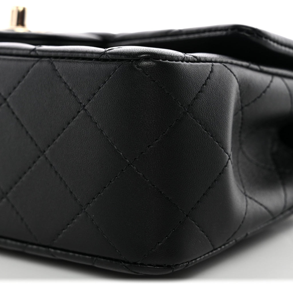 Chanel Lambskin Quilted Mini Top Handle Rectangular Flap Black