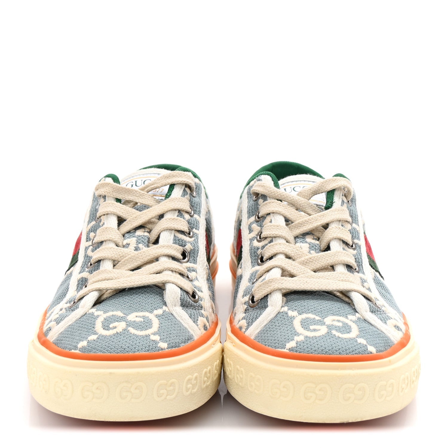 Gucci Cotton GG Monogram Web Womens 1977 Tennis Sneakers 37 Philod Ivory Mystic White