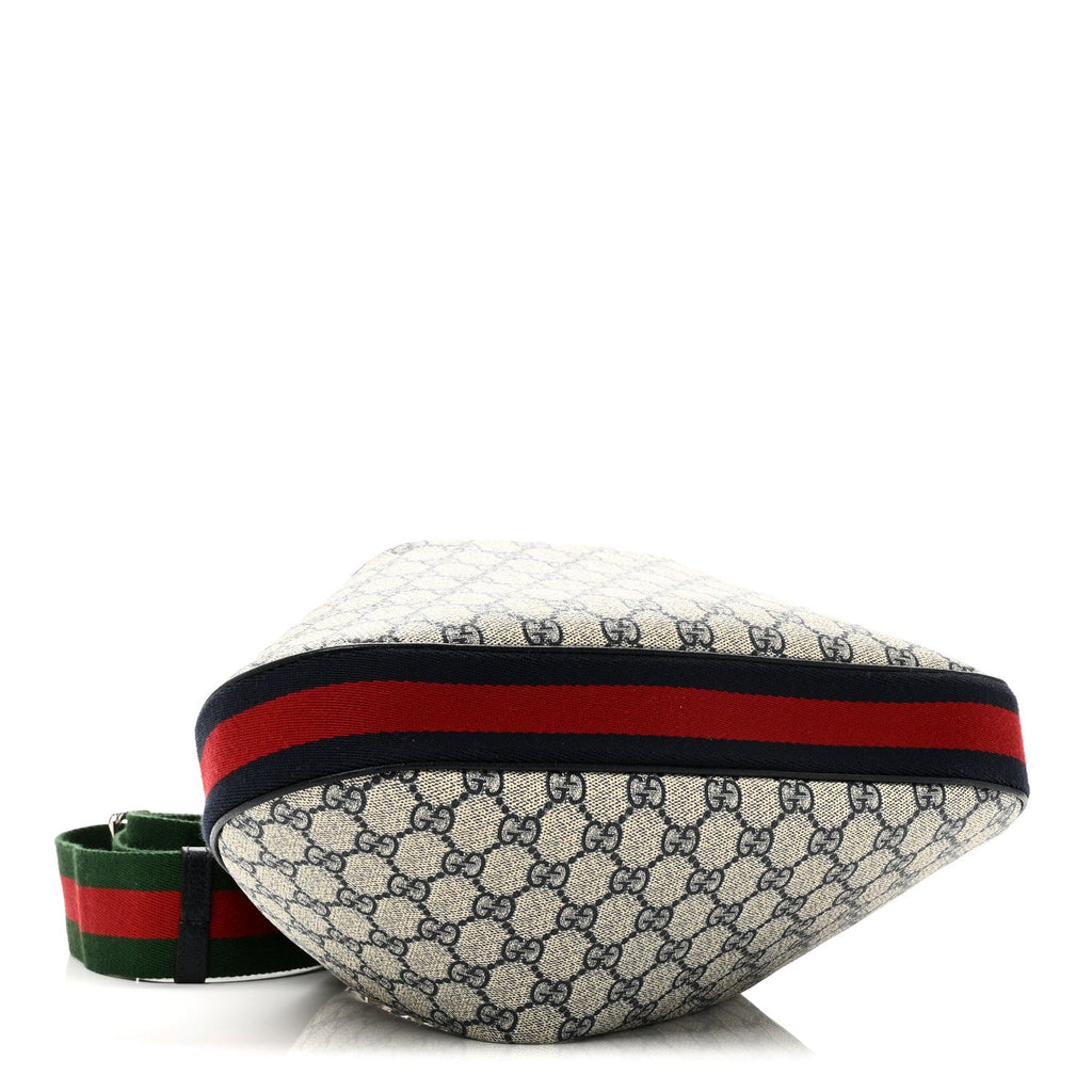 Gucci GG Supreme Monogram Textured Calfskin Web Large Attache Shoulder Bag Beige Blue