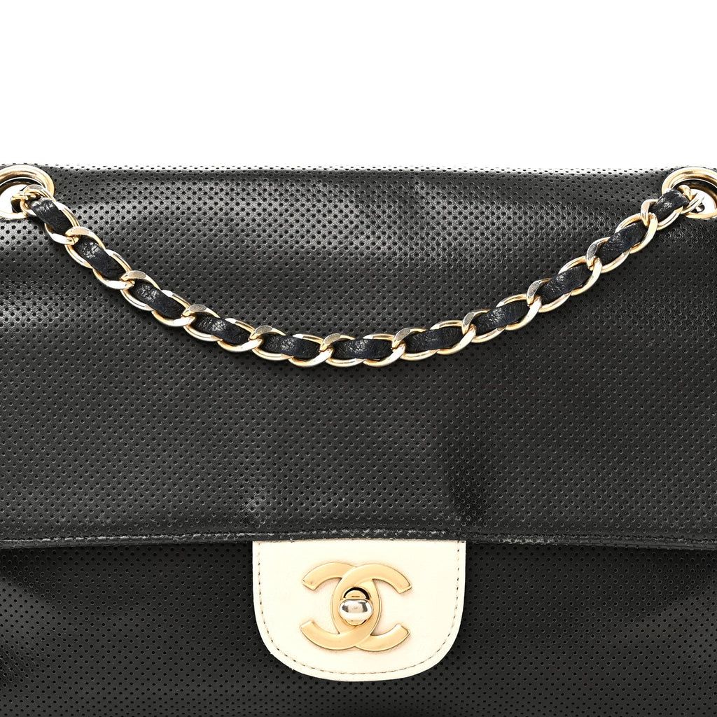 Chanel Lambskin Perforated Medium Single Flap Bag Black White