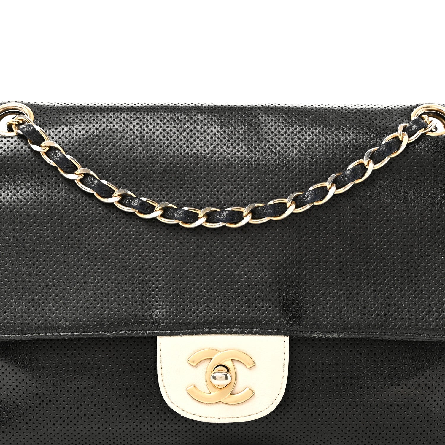 Chanel Lambskin Perforated Medium Single Flap Bag Black White