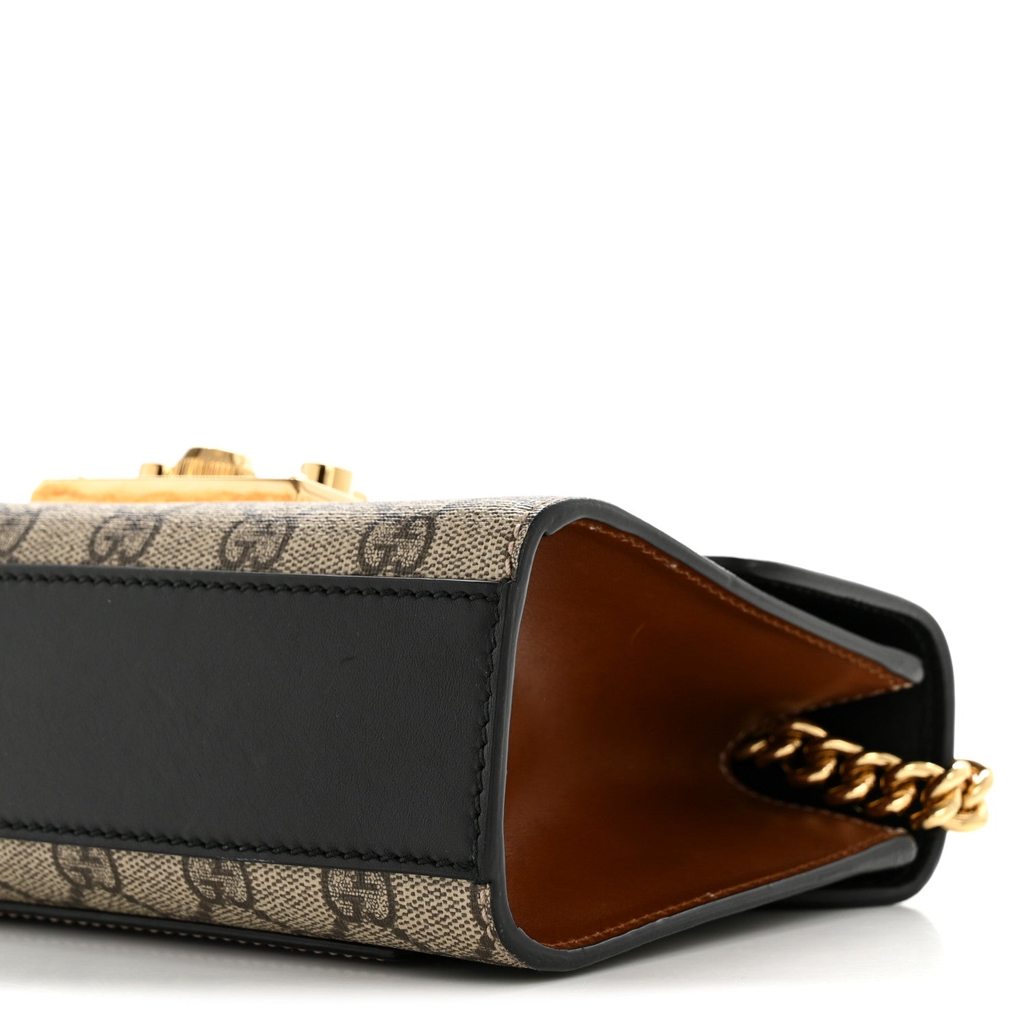 Gucci GG Supreme Monogram Calfskin Small Padlock Shoulder Bag Beige Black Cuir