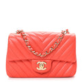 Chanel Lambskin Chevron Quilted Mini Rectangular Flap Red